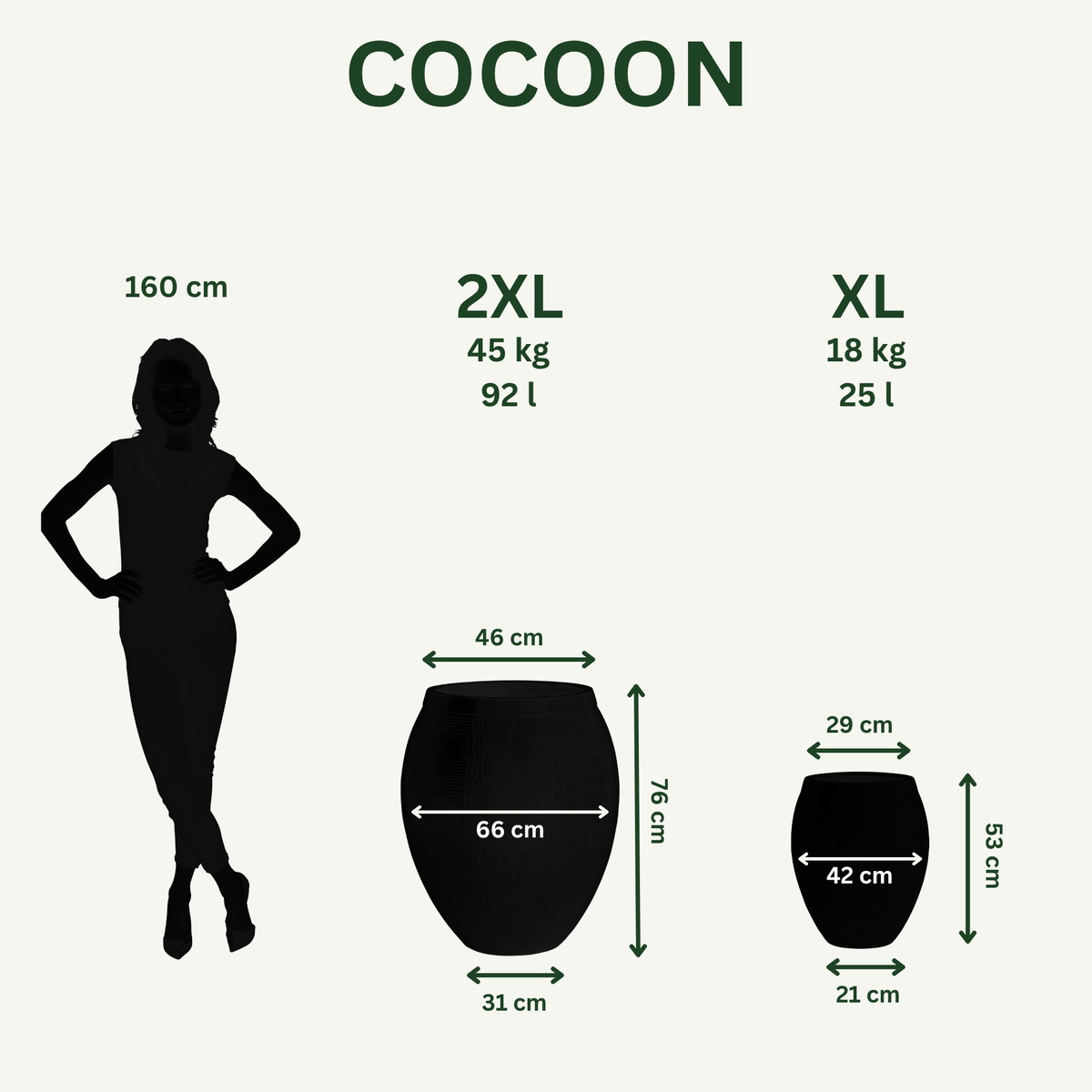 COCOON - Krémová– velký ručně vyráběný venkovní květináč z glazované terakoty, mrazuvzdorný - XL (42 x 53 cm)