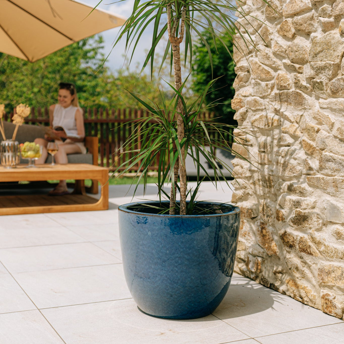 Keramický květináč LANCELOT - Azurově modrá