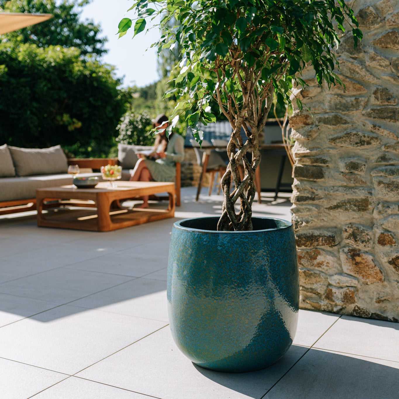 Keramický květináč SOCRATE - Ocelově modrá