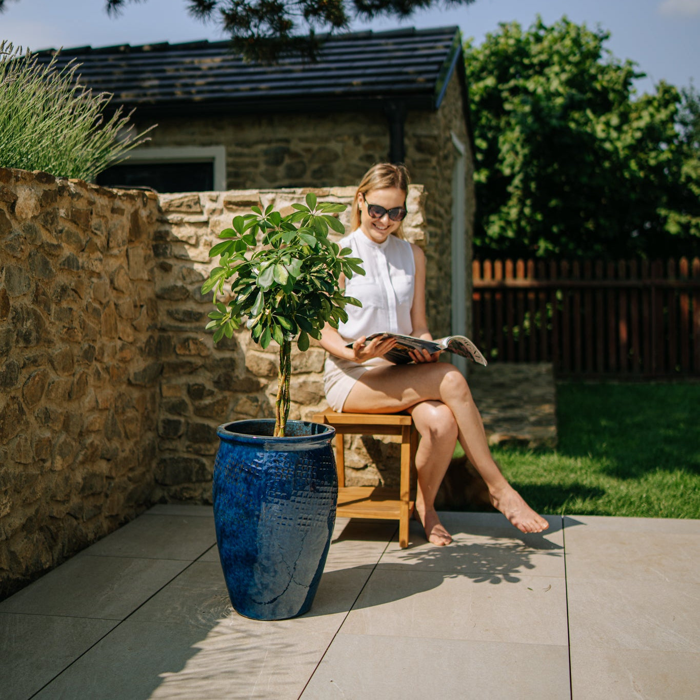 Keramicky květináč Poseidon - Azurově modrá