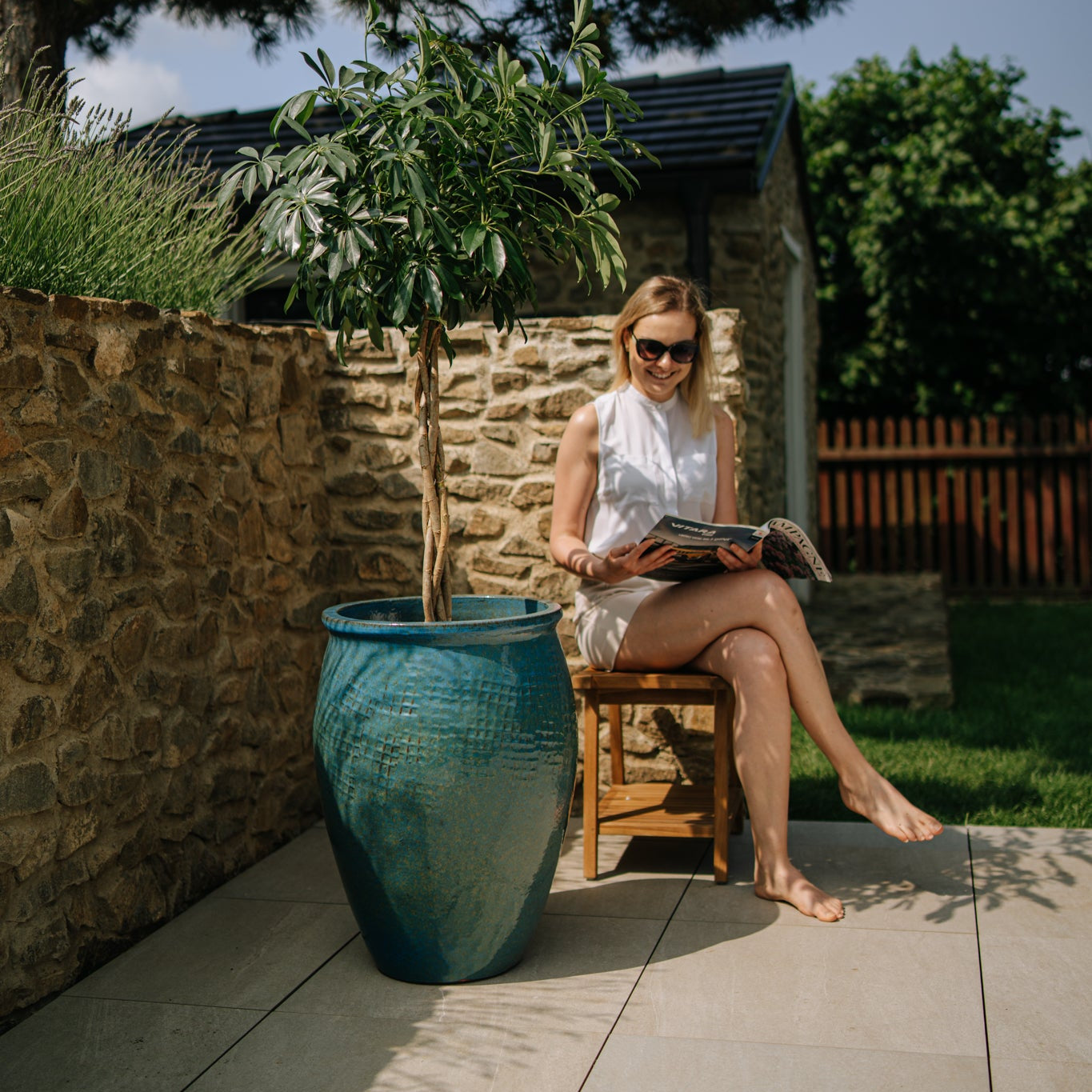 Keramicky květináč Poseidon - Ocelově modrá