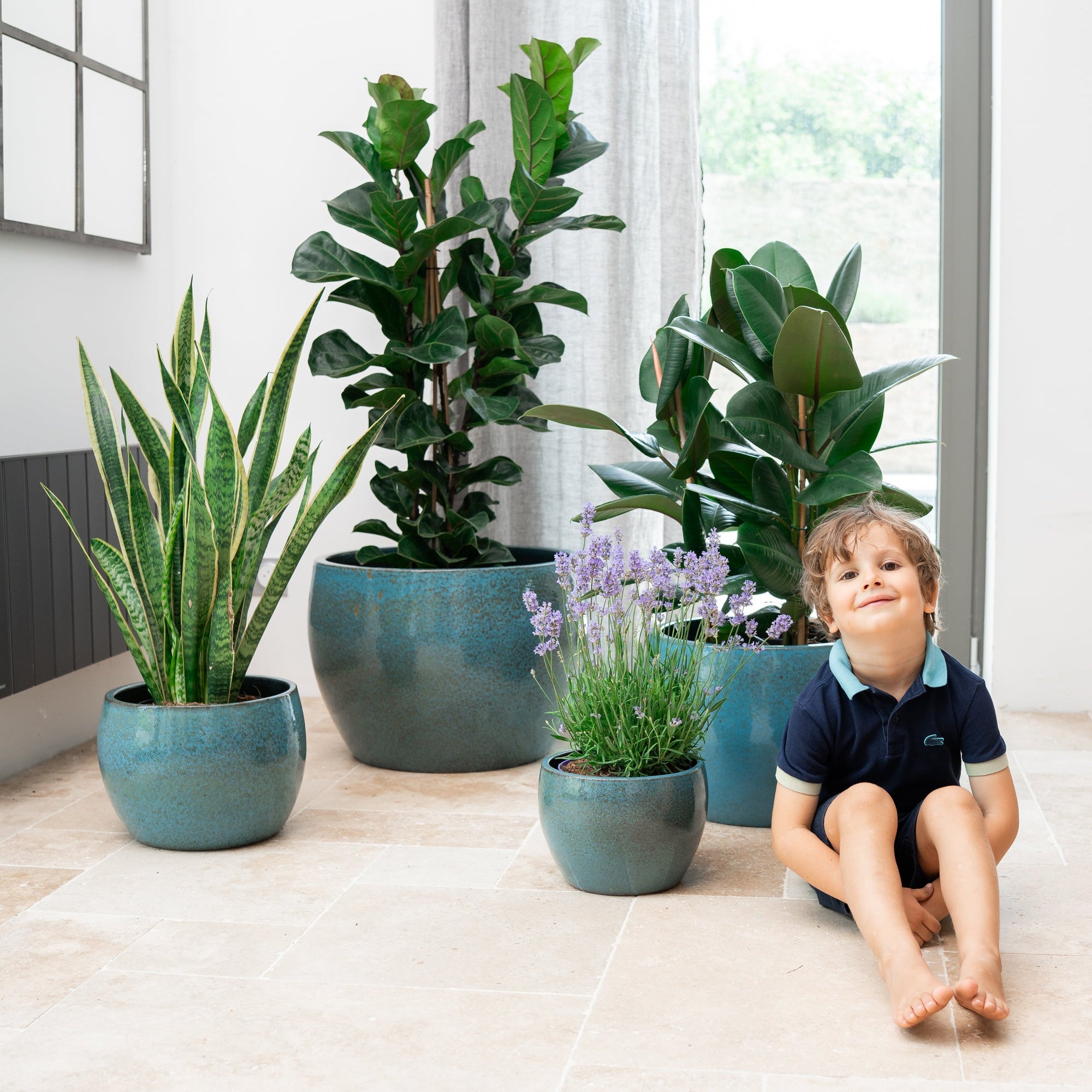 Keramicky květináč Romulus - Ocelově modrá