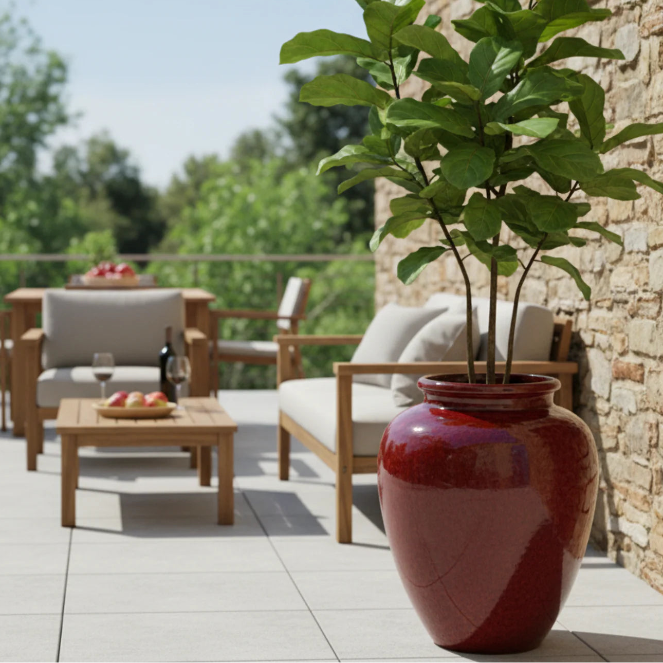 Provencelia květináč DIONYSOS Tropicky červená – glazovaná keramika, styl Anduze