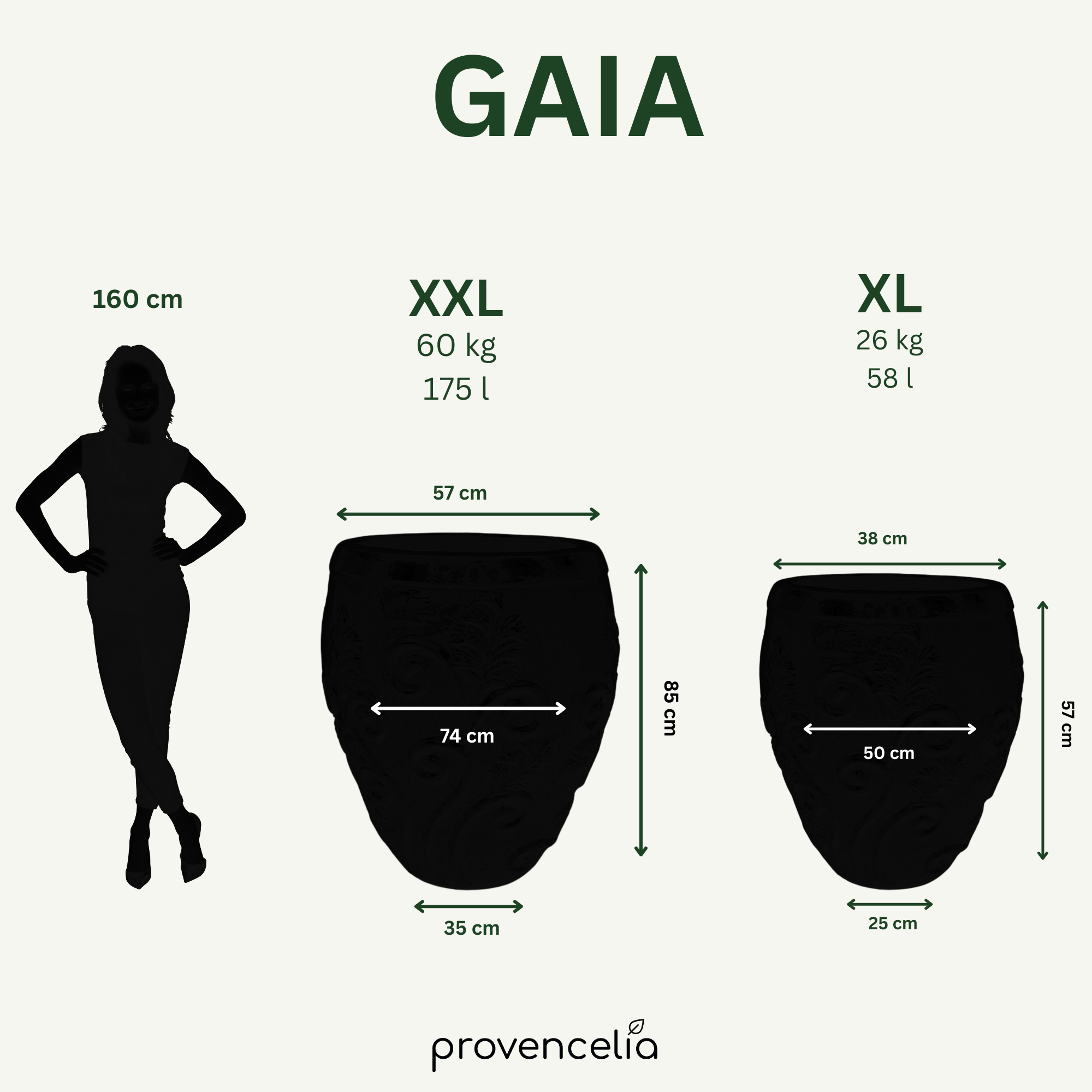 Srovnání velikostí keramického květináče GAIA podzimní oranžová – velikosti S až XXL