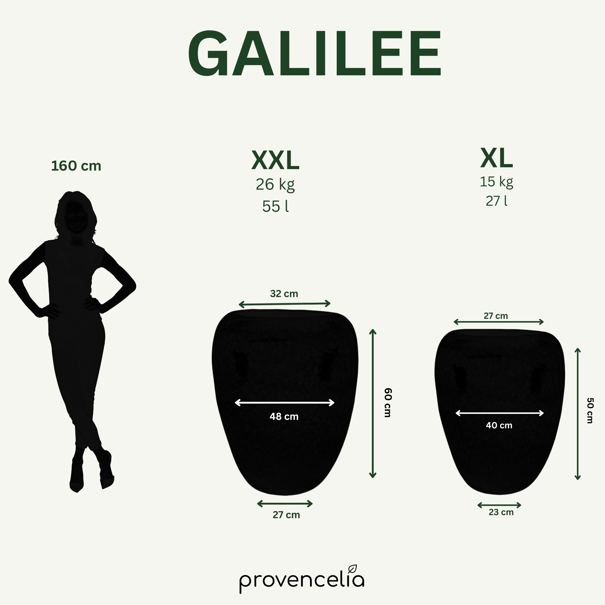 Srovnání velikostí keramického květináče GALILEE tygrovaná bílá – velikosti S až XXL