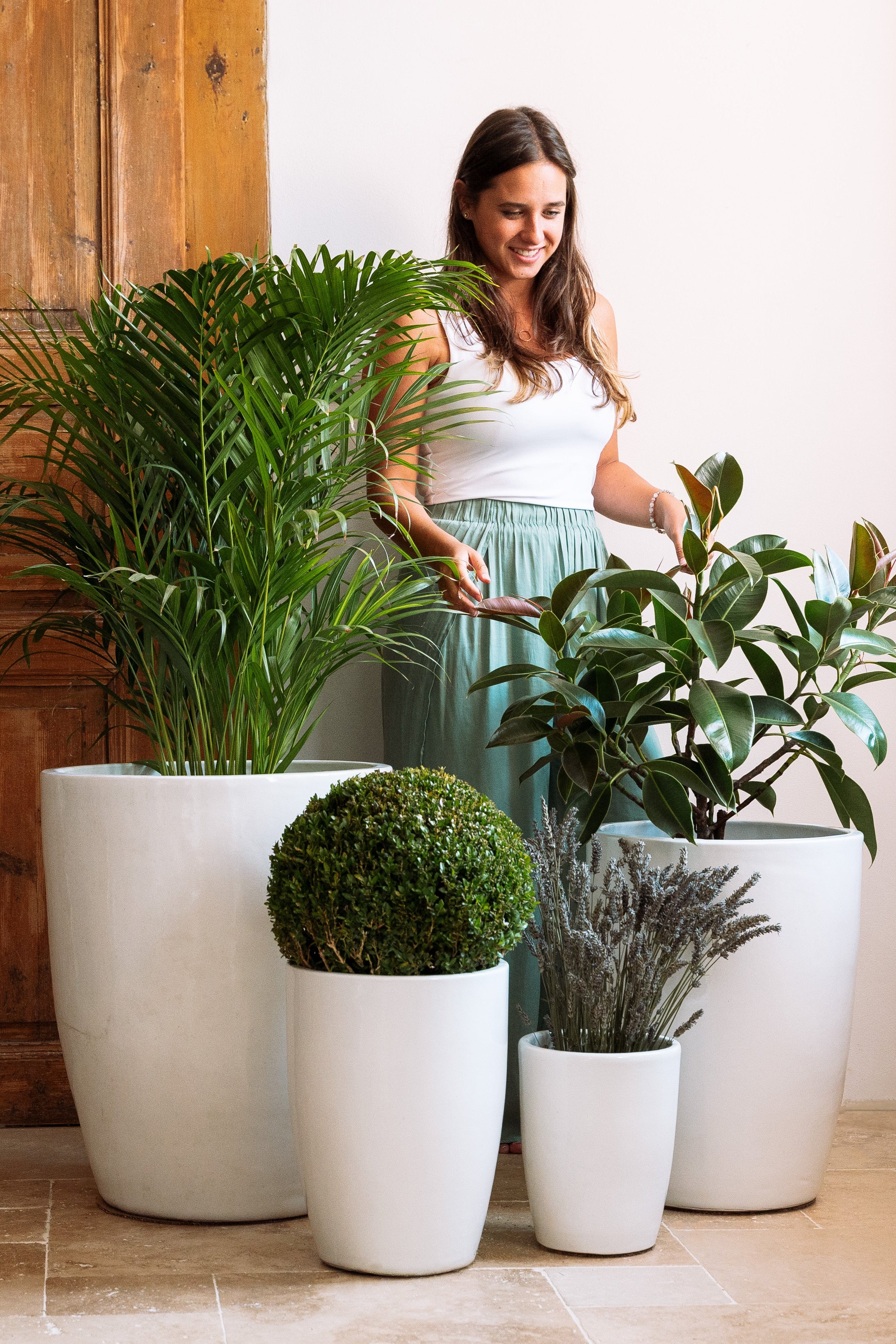 Vysoký keramický květináč Platon - Bílý