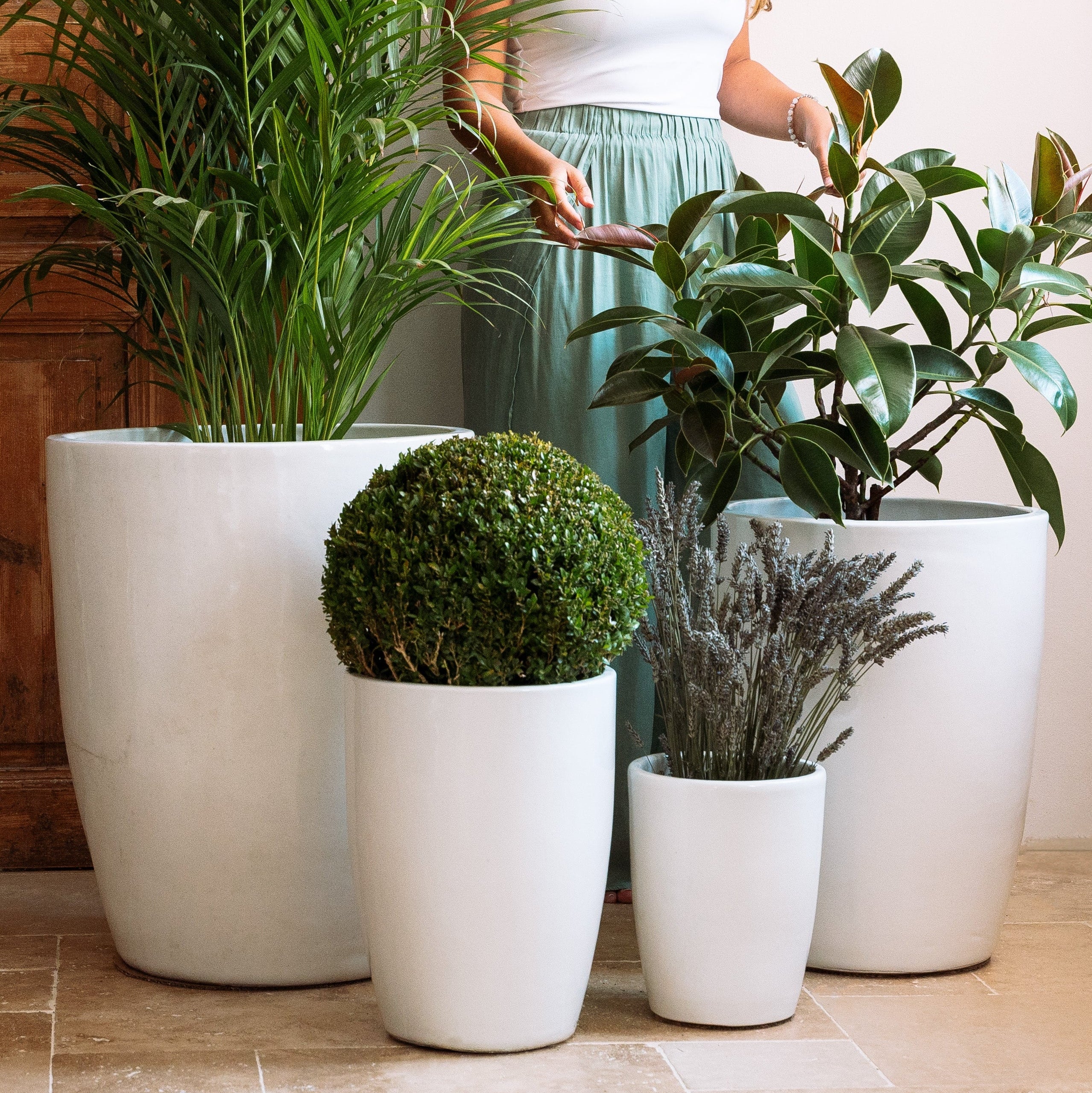 Vysoký keramický květináč Platon - Bílý