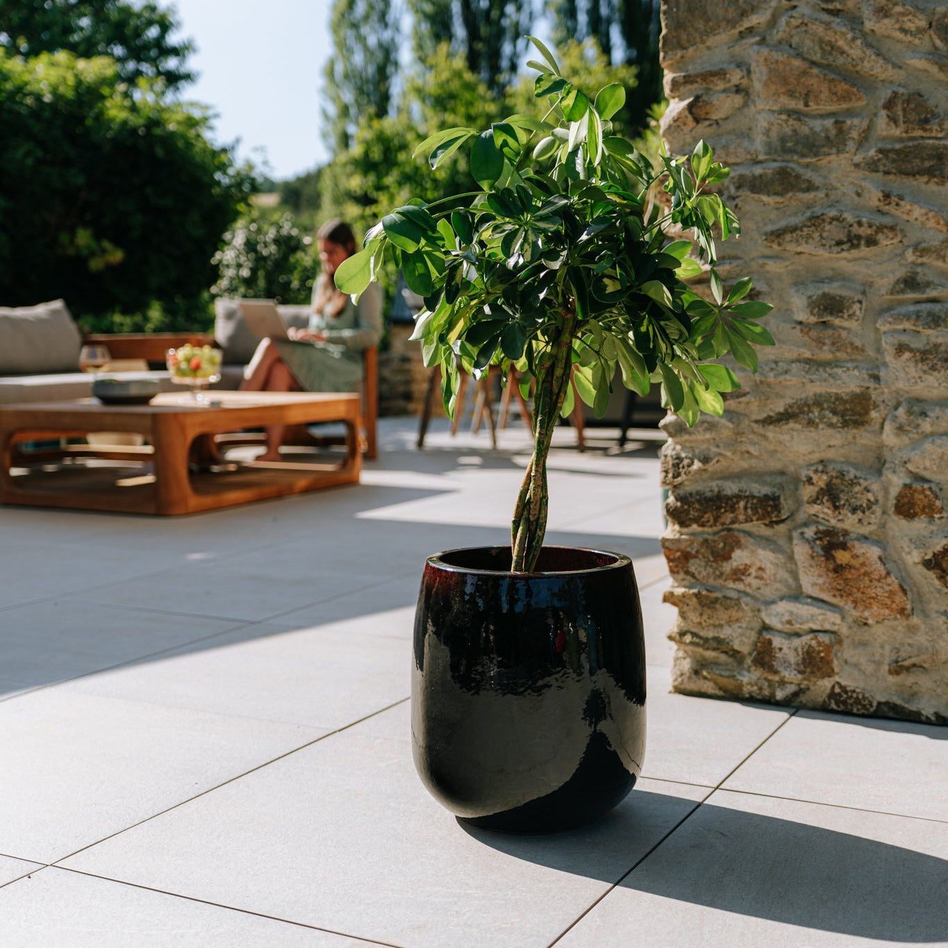 Keramický květináč SOCRATE - Černo červená