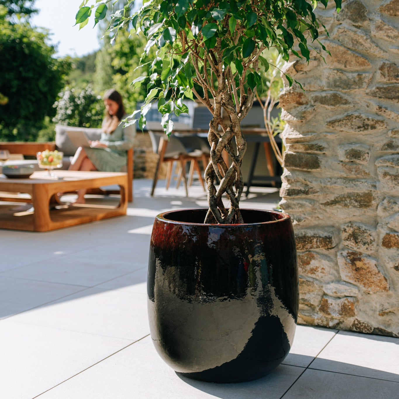 Keramický květináč SOCRATE - Černo červená