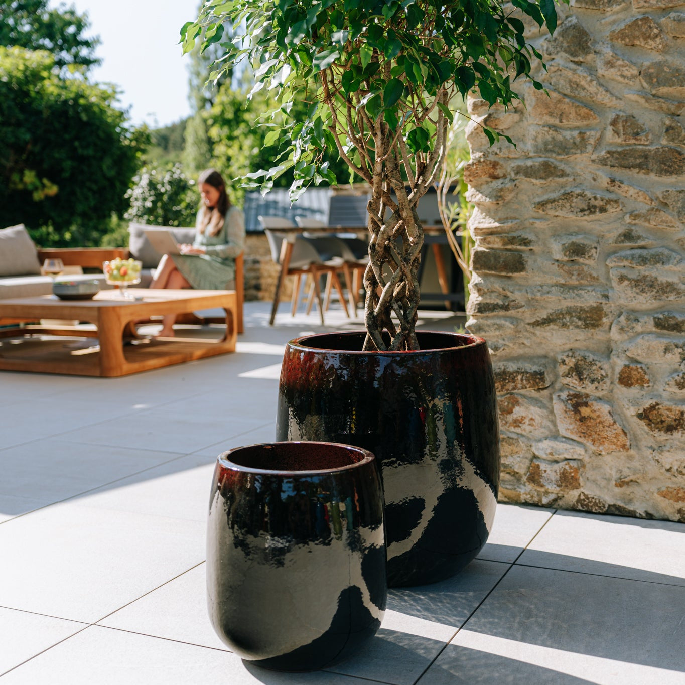 Keramický květináč SOCRATE - Černo červená