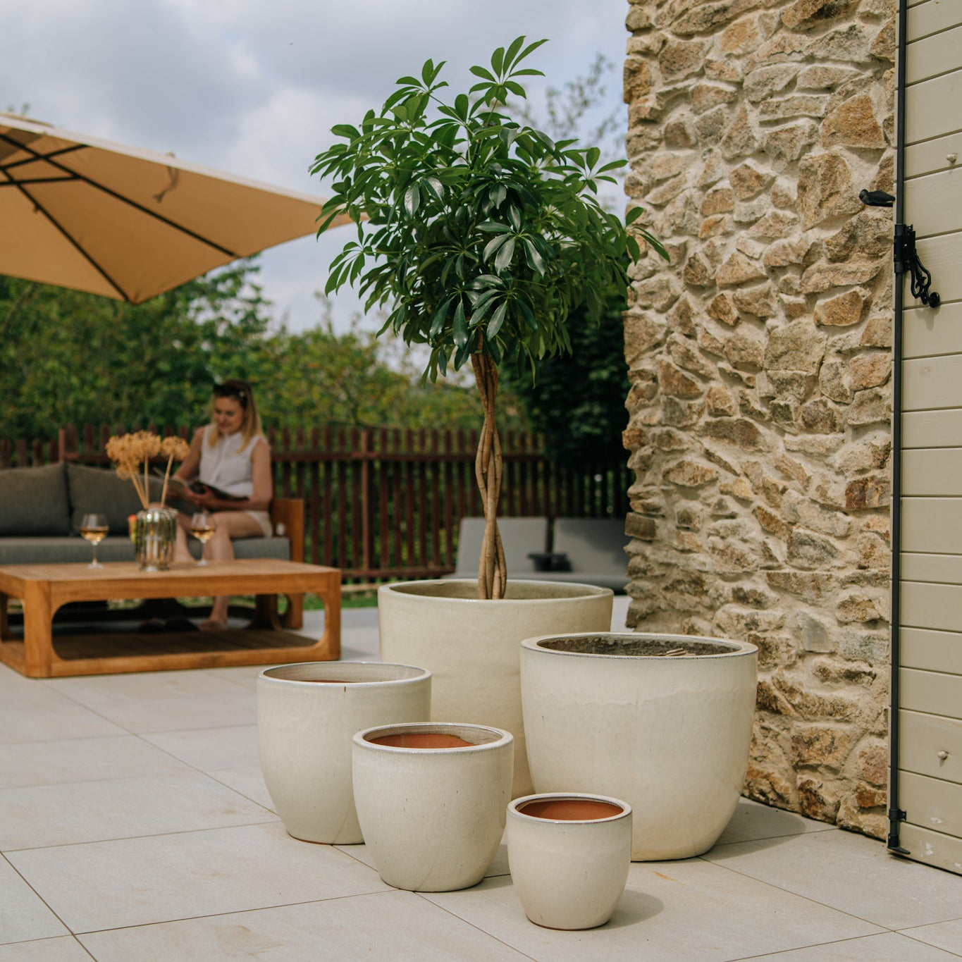 Provencelia květináč LANCELOT Krémový – glazovaná terakota, styl Anduze