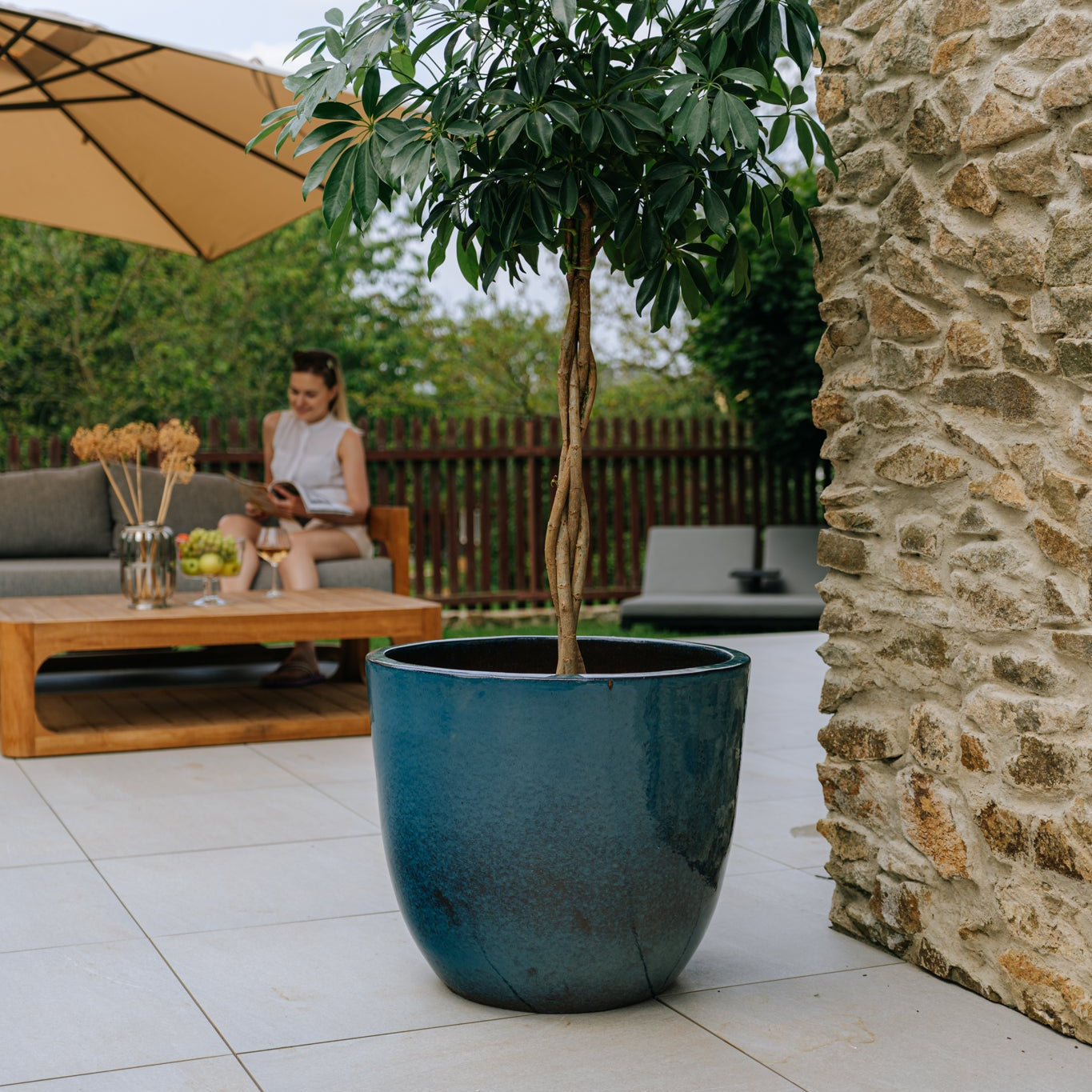 Keramický květináč LANCELOT - Ocelově modrá