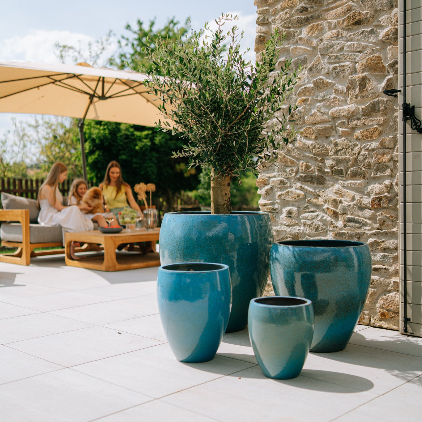 Keramický květináč LAFONTAINE - Ocelově modrá