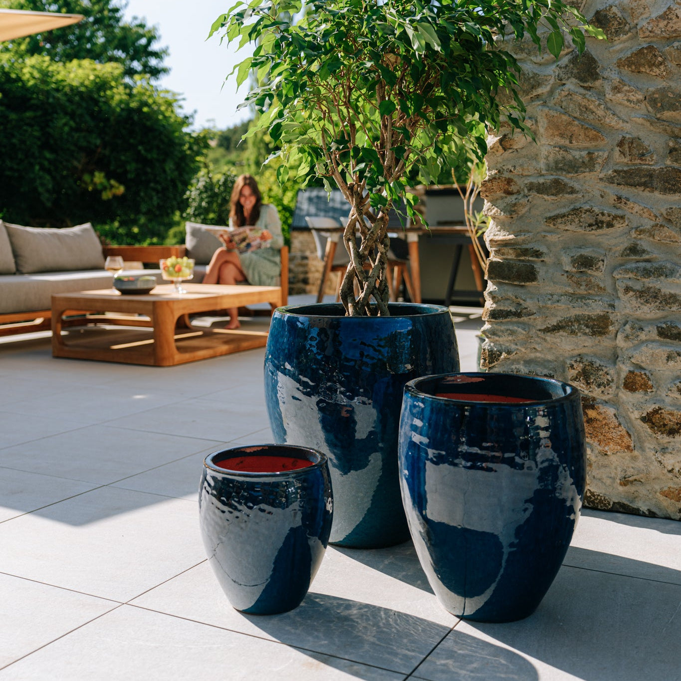 Keramický květináč Poseidon - Mořsky modrá