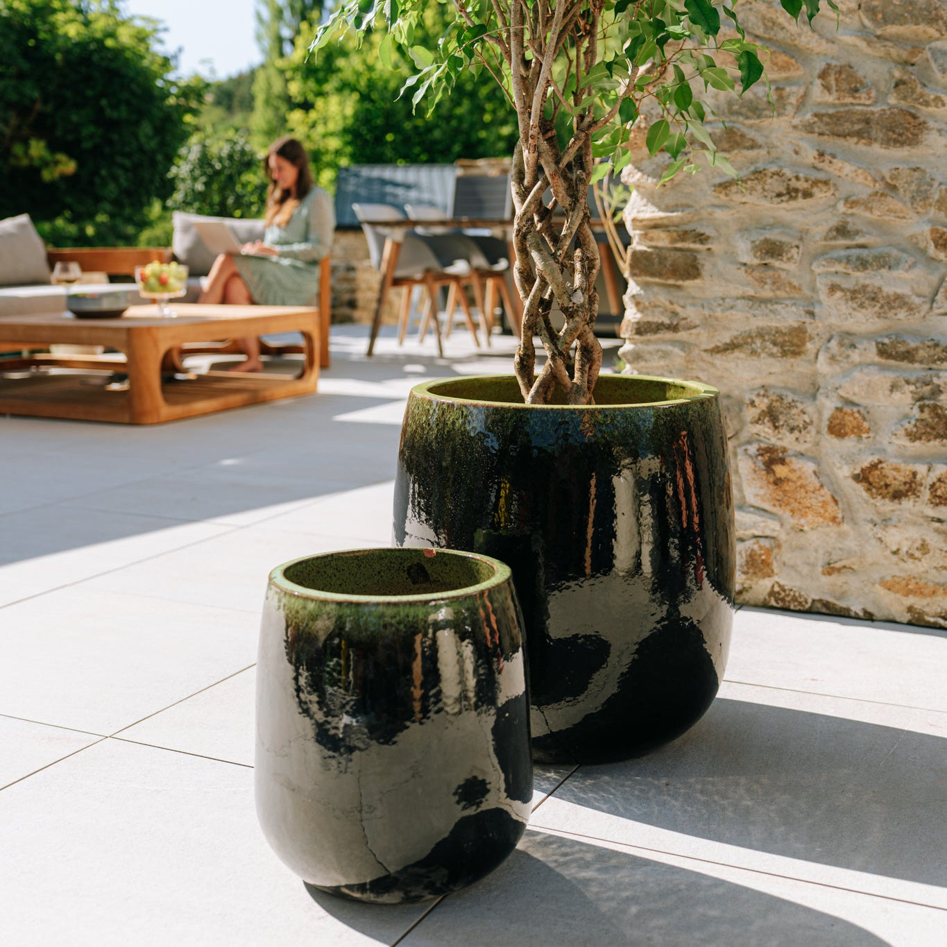 Keramický květináč SOCRATE - Zeleno-černá