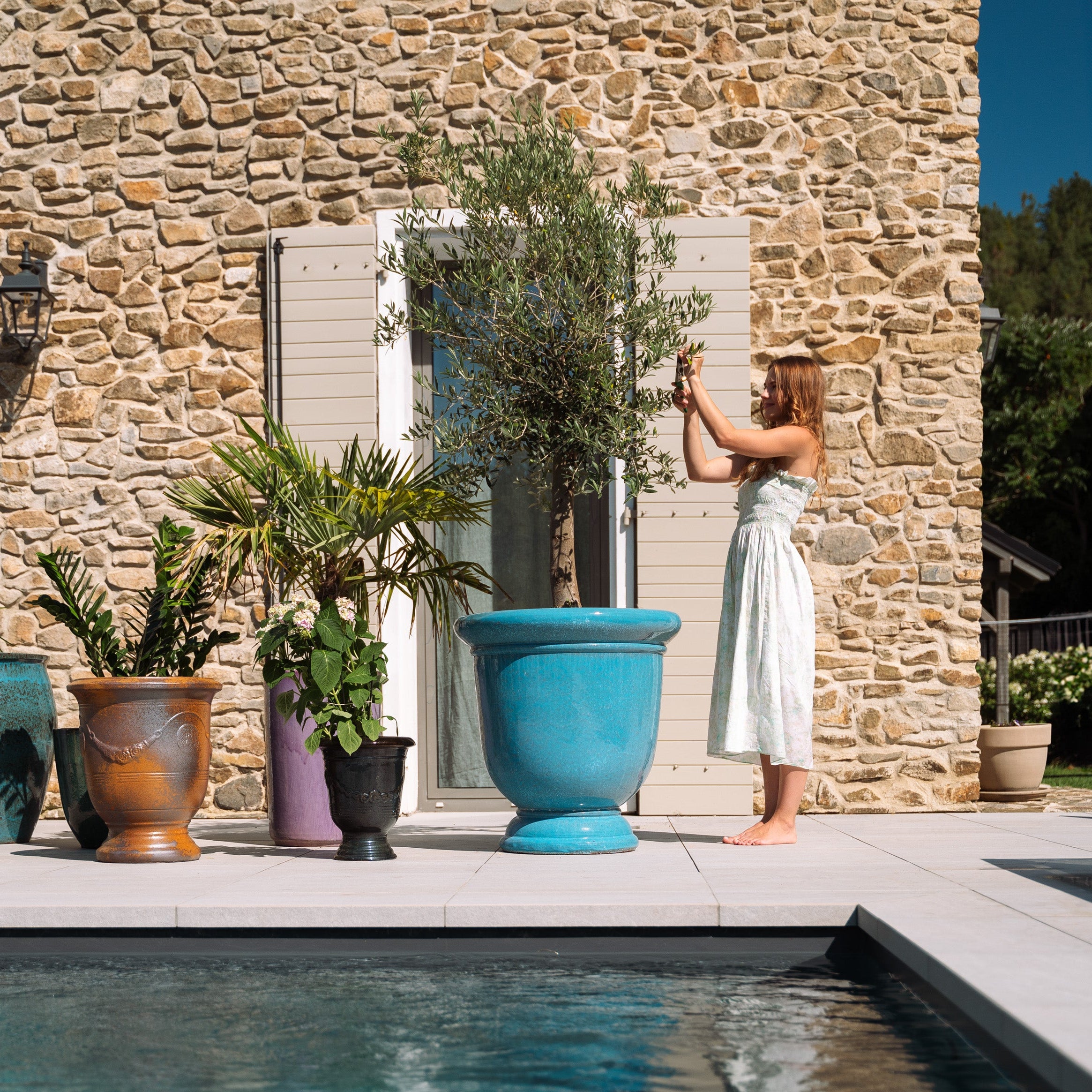 Velký kramický květináč Titan - Ocelově modrá