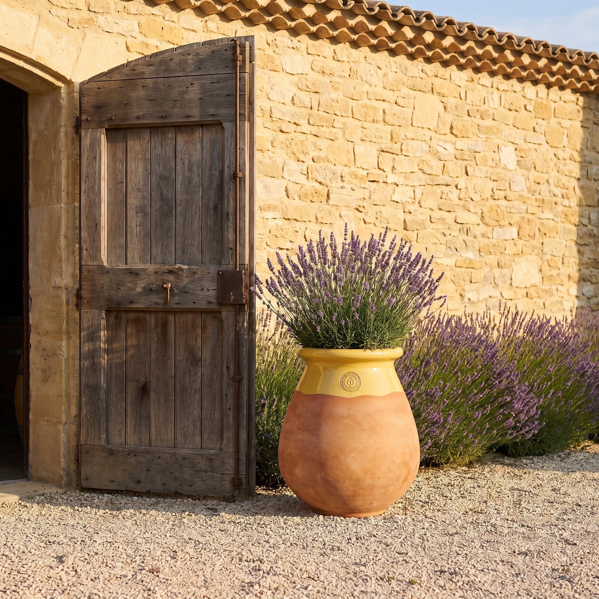Provensálský biot MADE IN PROVENCE – terakota cérusée s medovým límcem - XL (63 cm)
