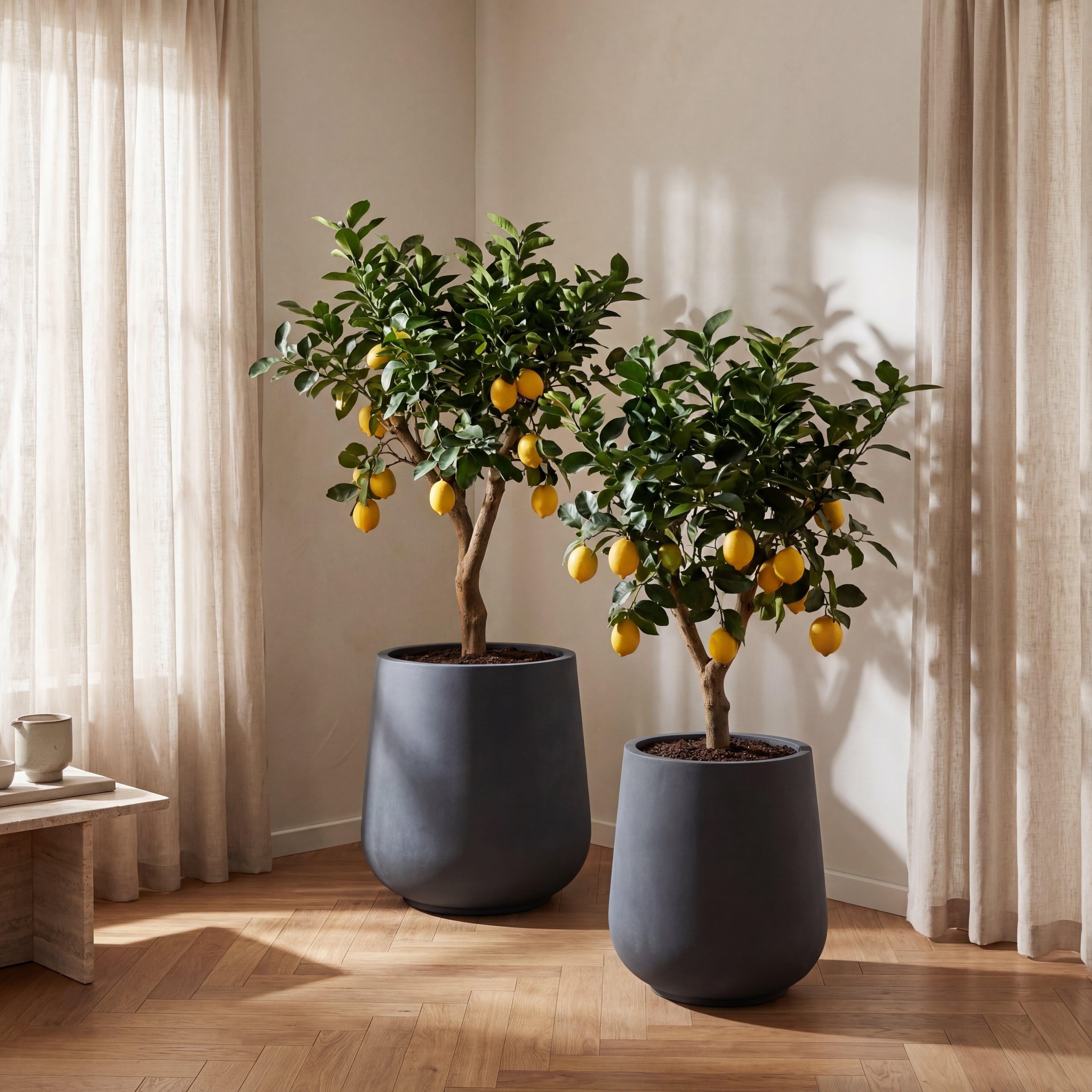 Stylový betonový květináč MONOLITH v interiéru