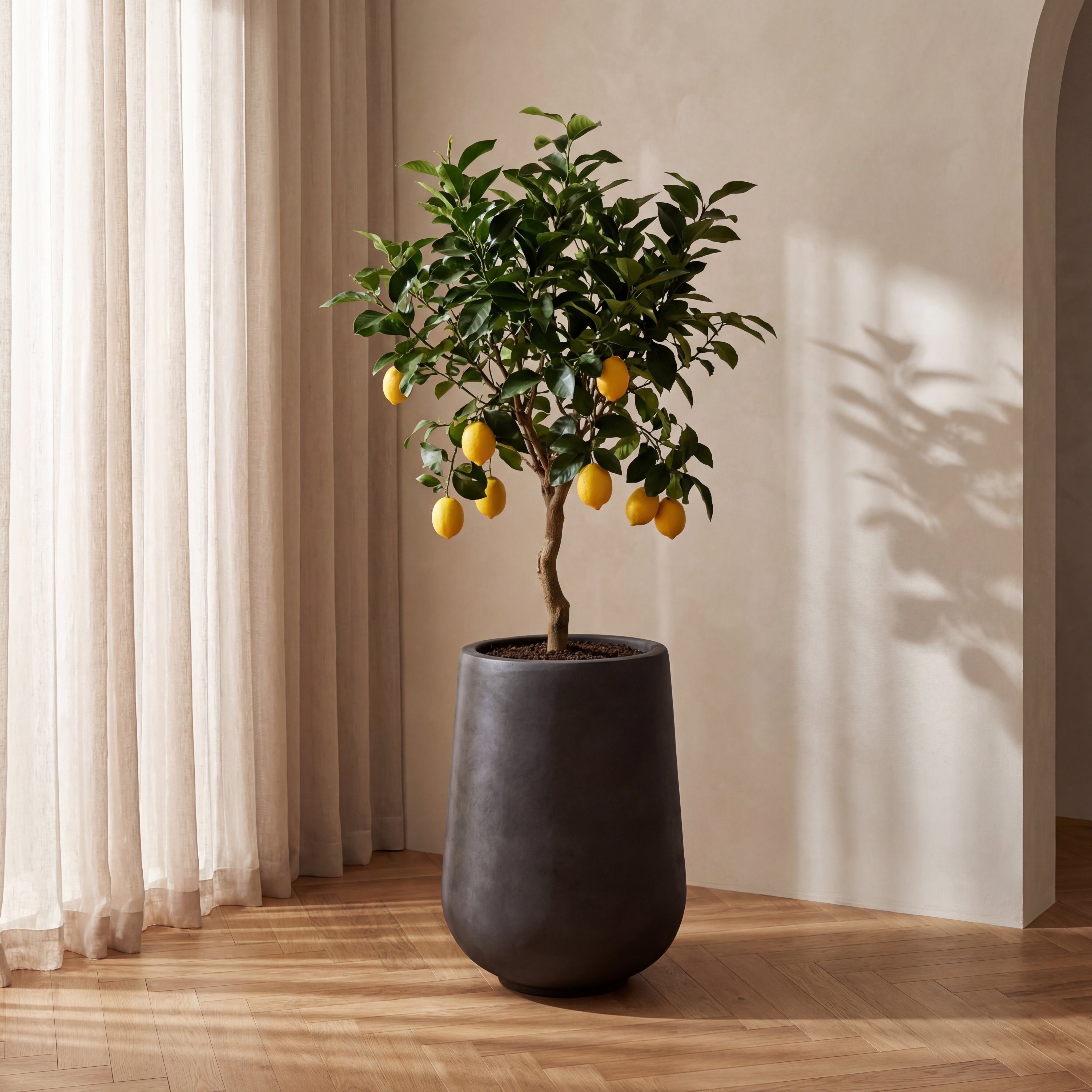 Stylový betonový květináč MONOLITH v interiéru