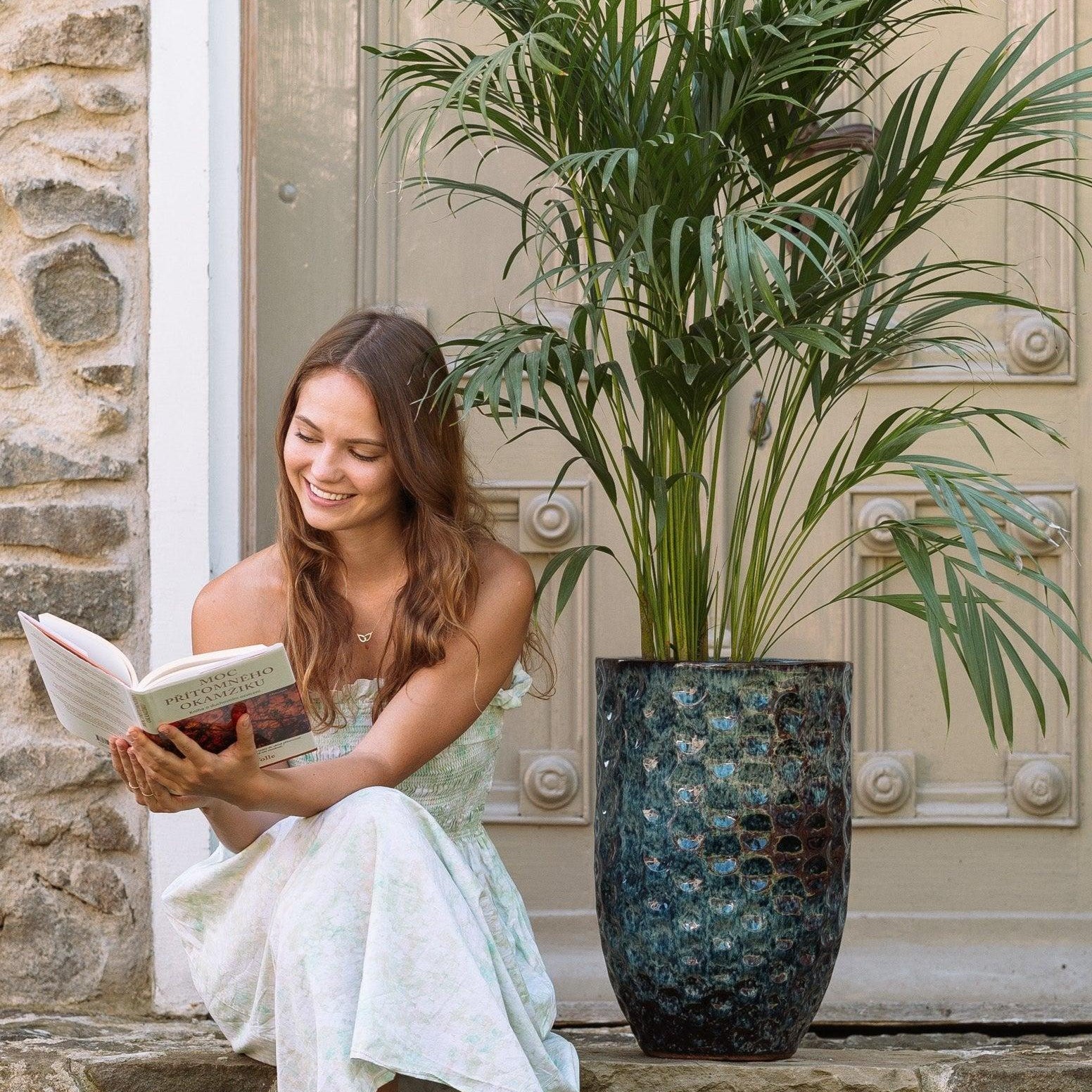 Keramický květináč MEROVEE - Ledově modrá - Provencelia.cz