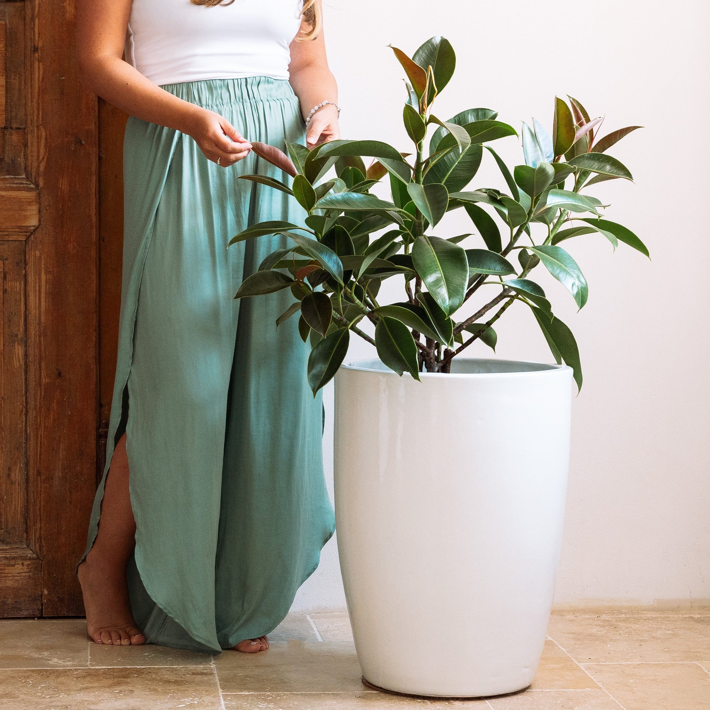 Vysoký keramický květináč Platon - Bílý