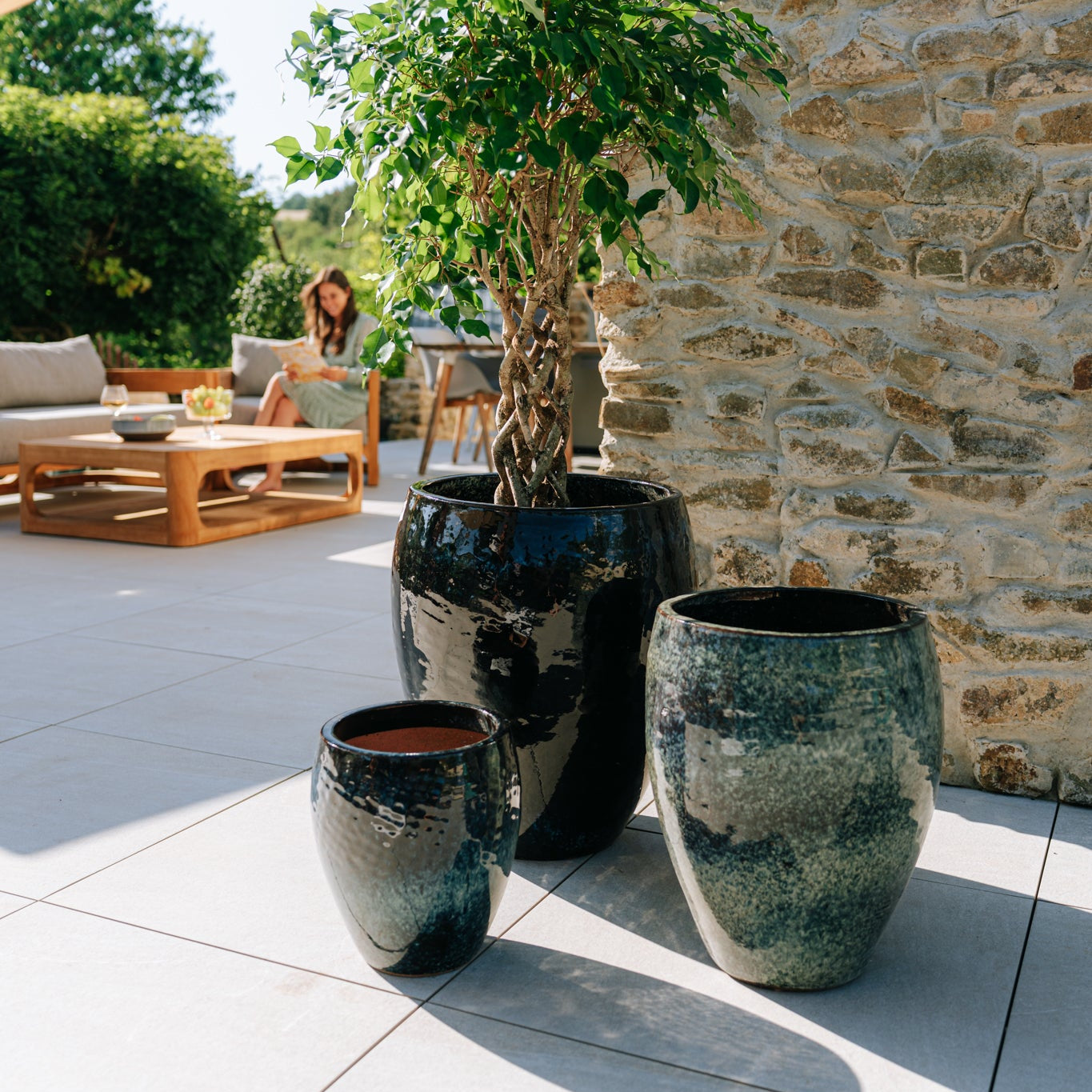 Keramický květináč Poseidon - Ledově modrá