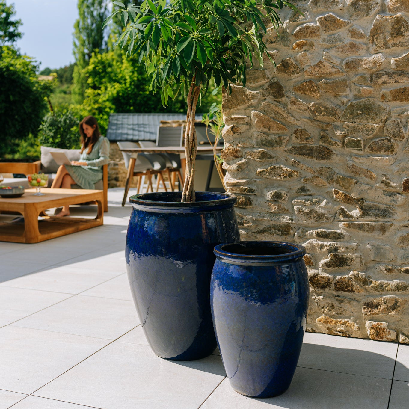 Keramický květináč BACCHUS - Mořsky modrá