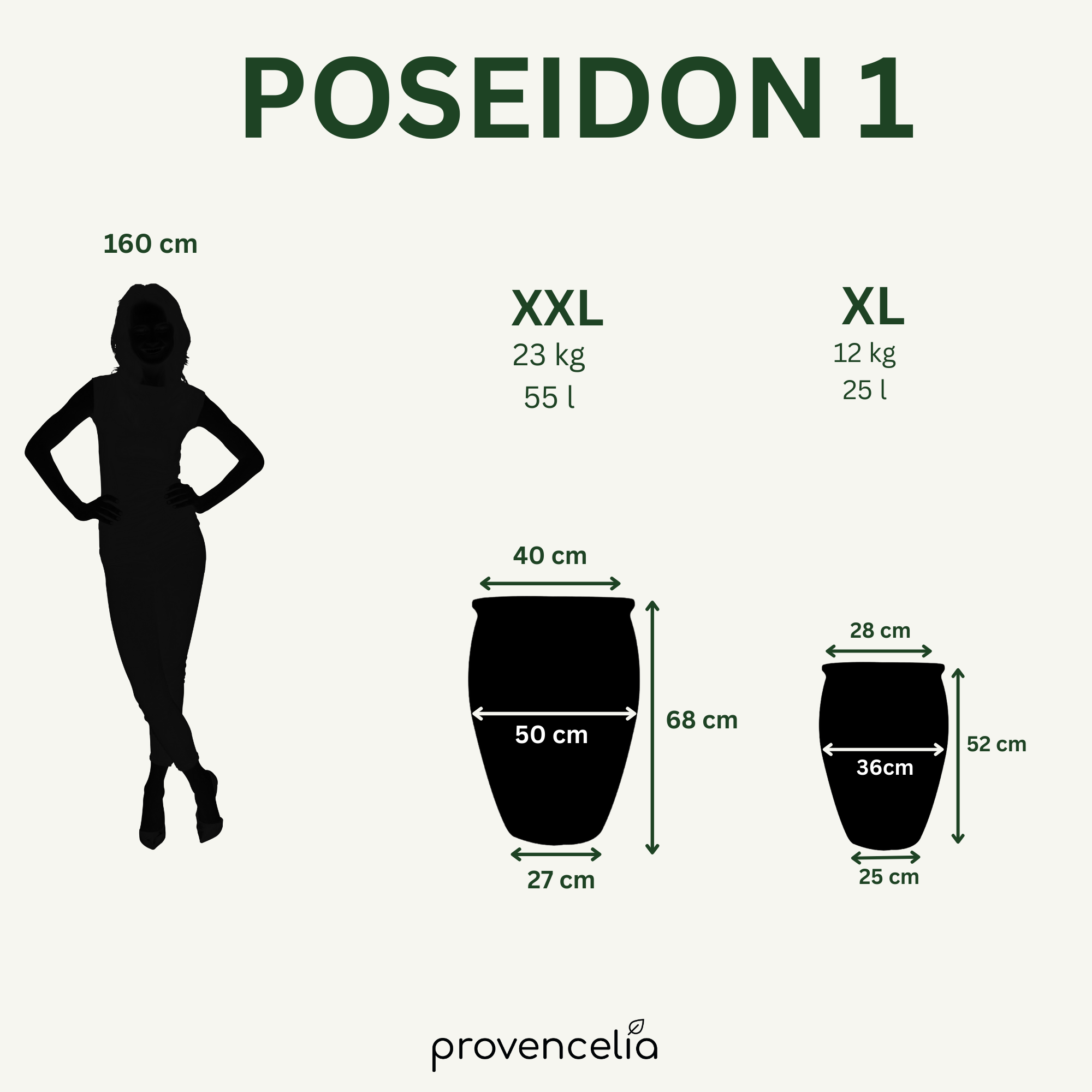 Srovnání velikostí keramického květináče POSEIDON1 podzimní oranžová – velikosti S až XXL