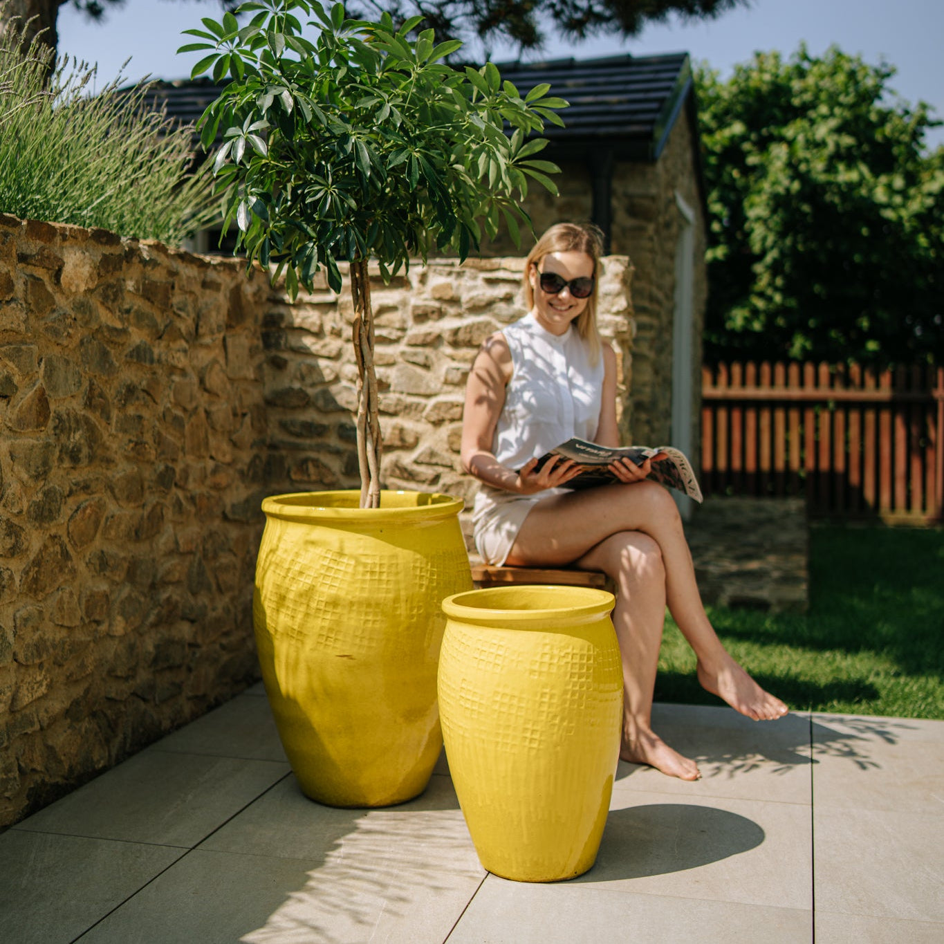 Keramicky květináč Poseidon - Žlutá