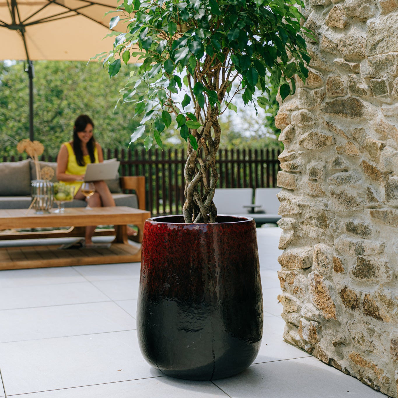 Keramický květináč Diane - Červeno černá