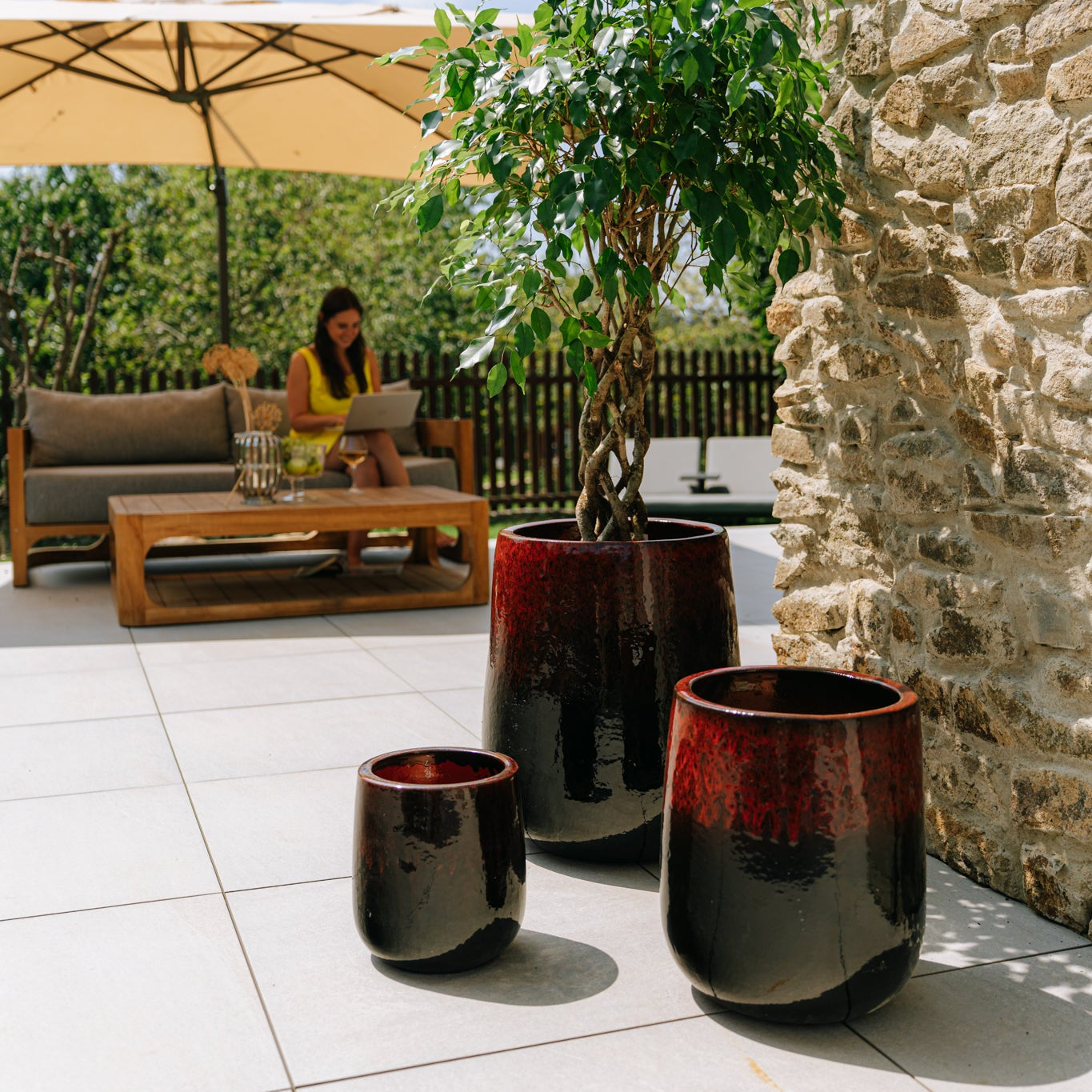 Keramický květináč Diane - Červeno černá