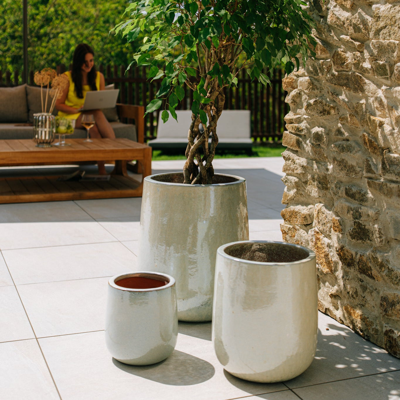 Keramický květináč Diane - Perlová