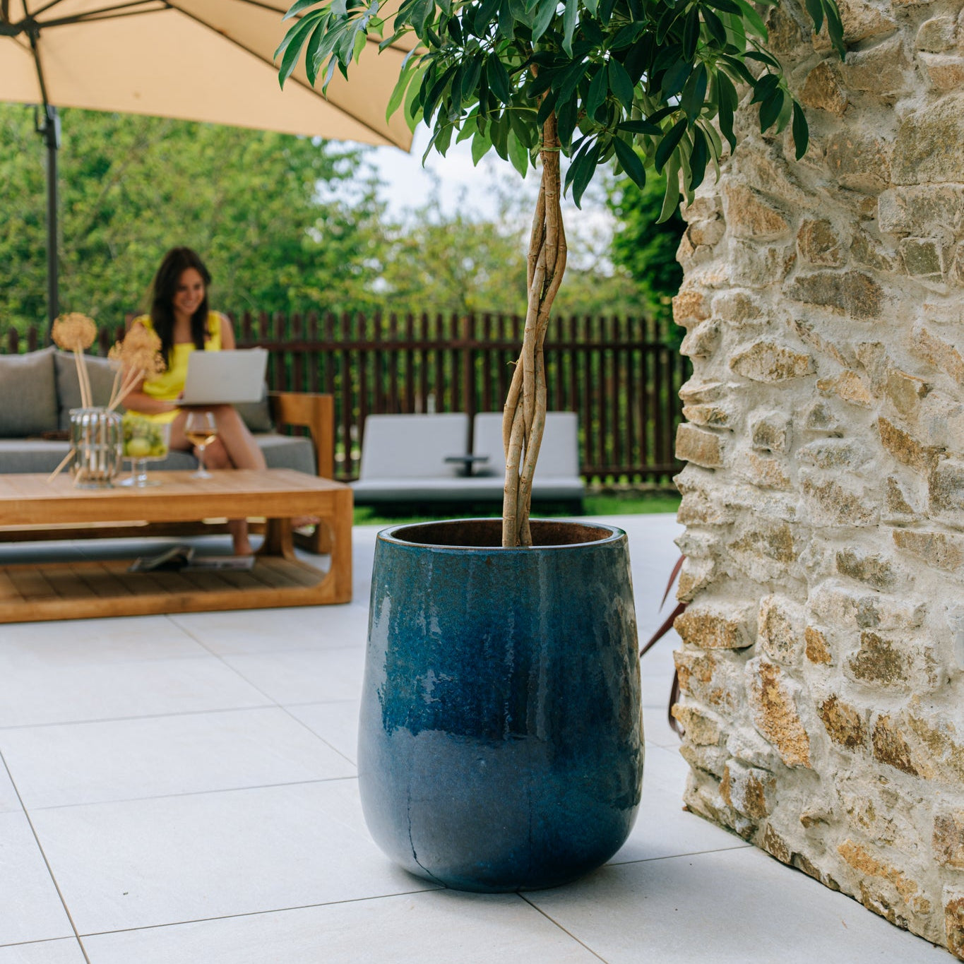 Keramický květináč Diane - Azurově modrá