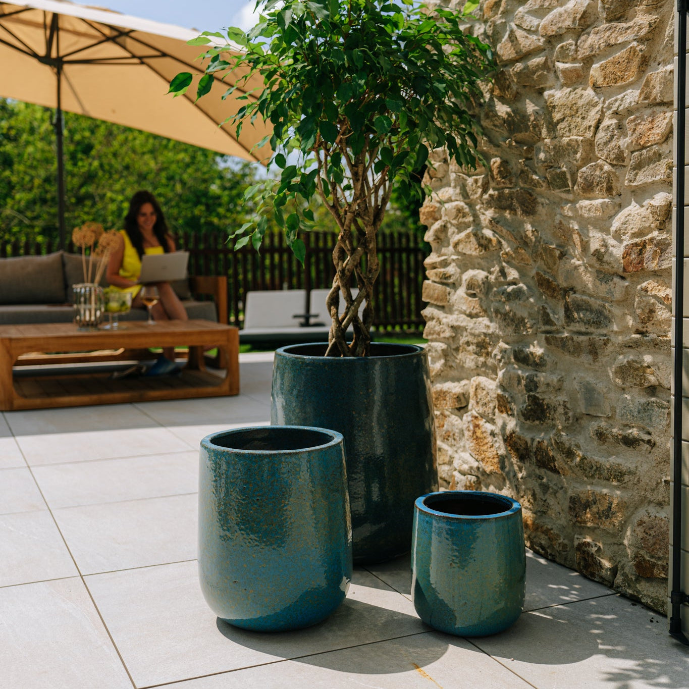 Keramický květináč Diane - Ocelově modrá