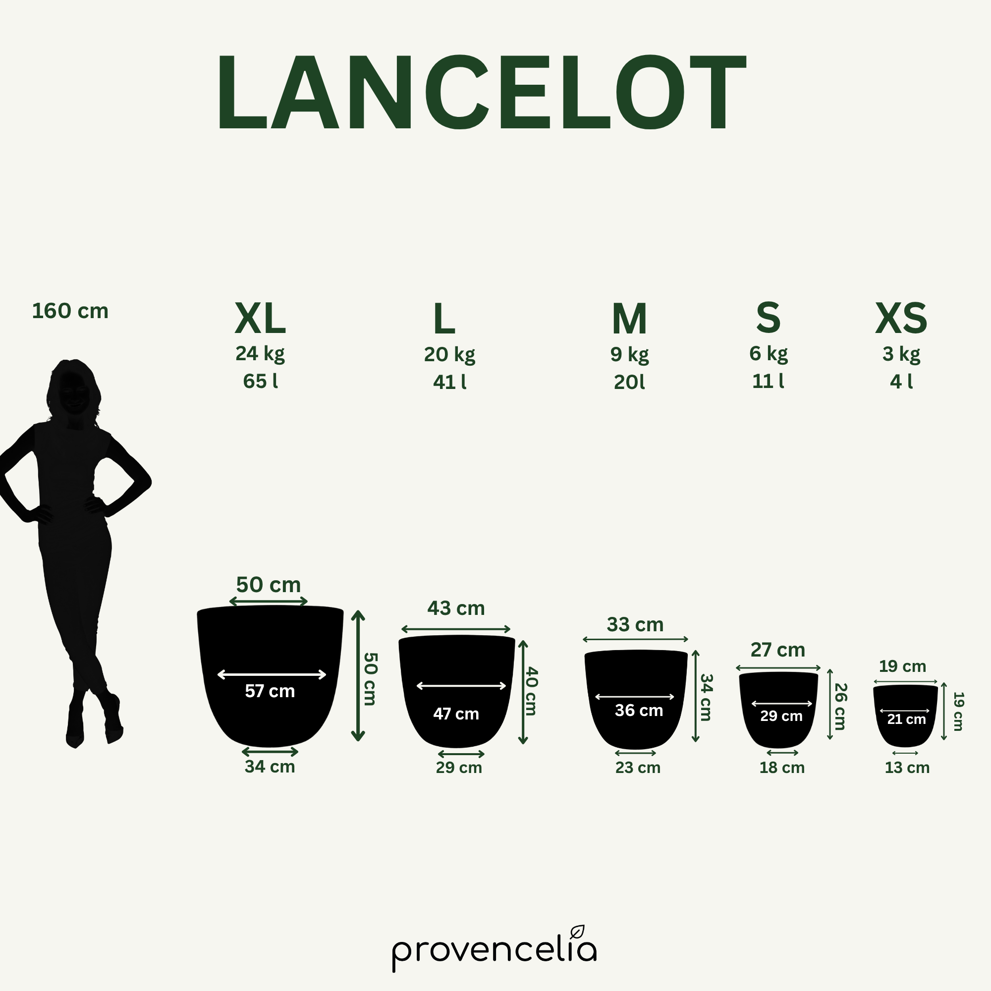 Srovnání velikostí keramického květináče LANCELOT tropická červená – velikosti S až XXL
