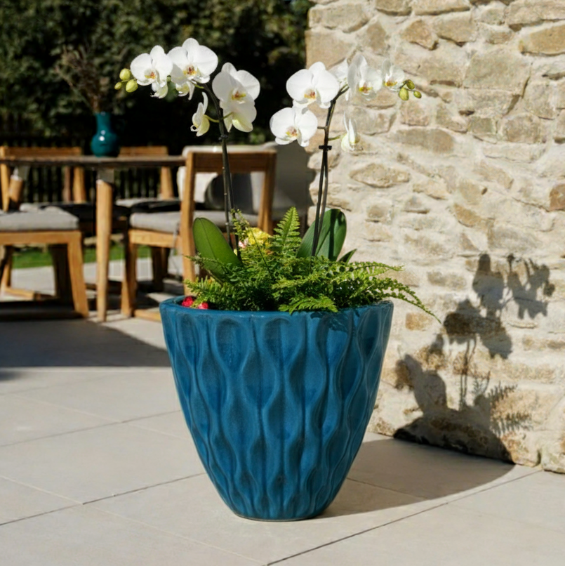 Keramický květináč Monet Anticky modrý – ručně vyráběný glazovaný květináč z terakoty