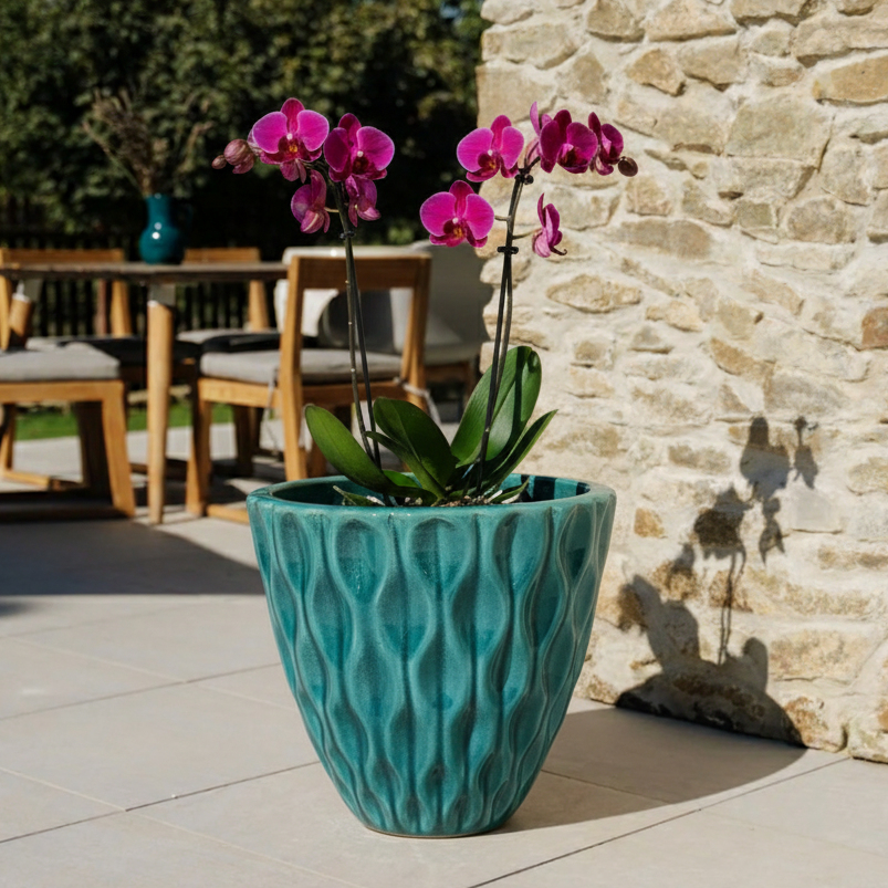 Keramický květináč Monet Tyrkysový – ručně vyráběný glazovaný květináč z terakoty