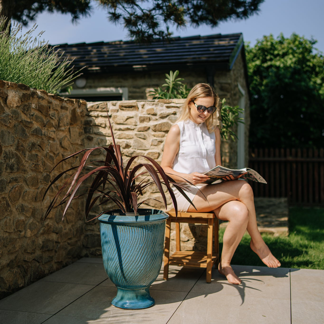 Keramický květináč Morgane - Ocelově modrý