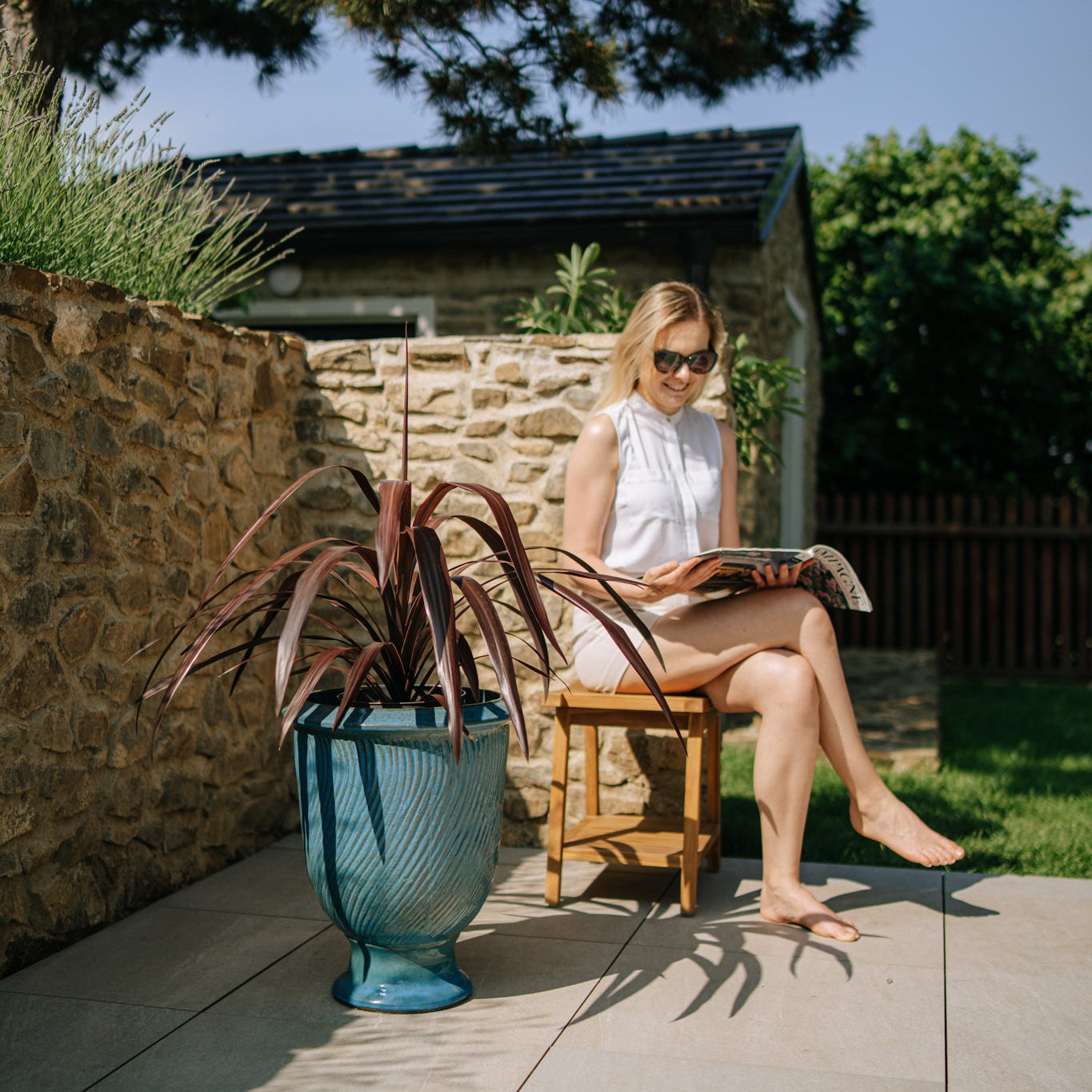 Keramický květináč Morgane - Ocelově modrý