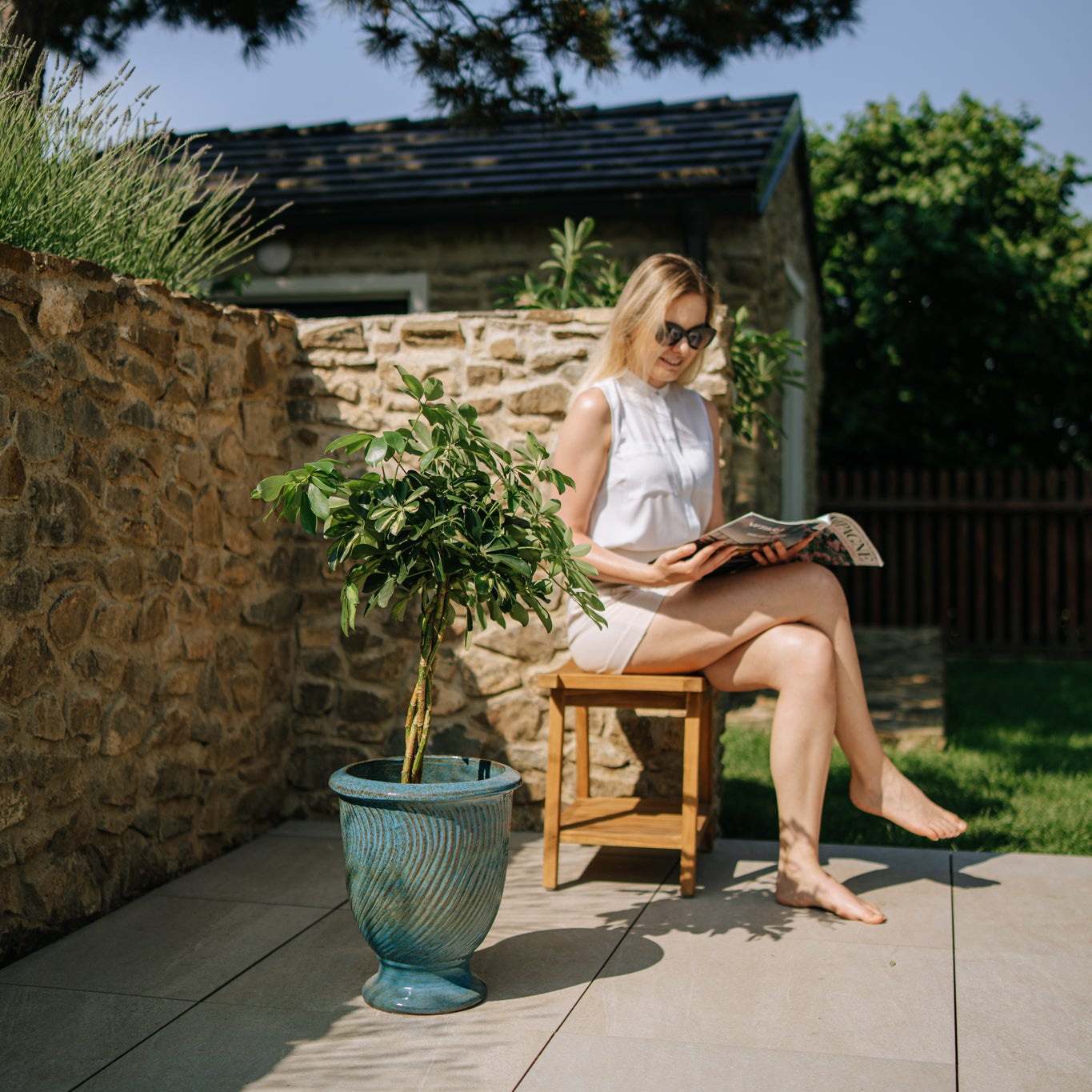 Keramický květináč Morgane - Ocelově modrý