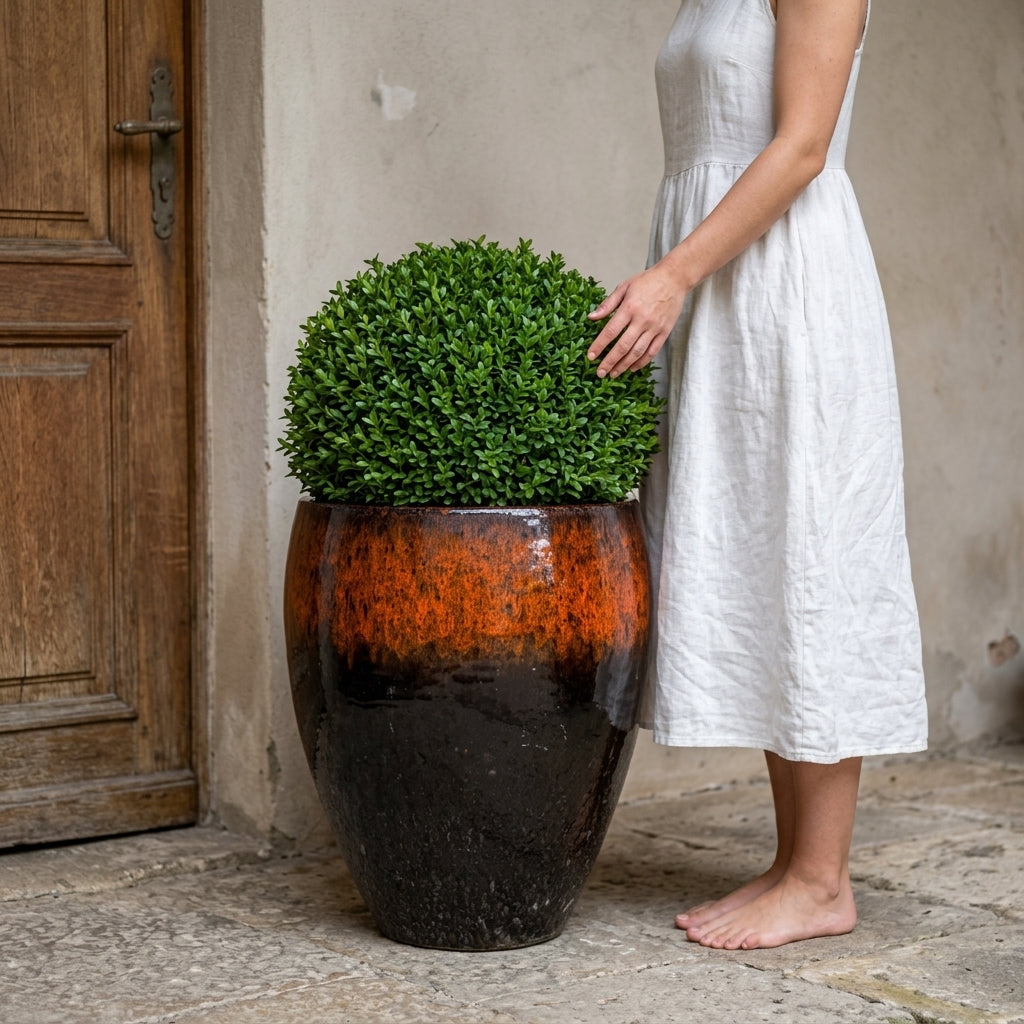 Keramický květináč Poseidon - Černo oranžová