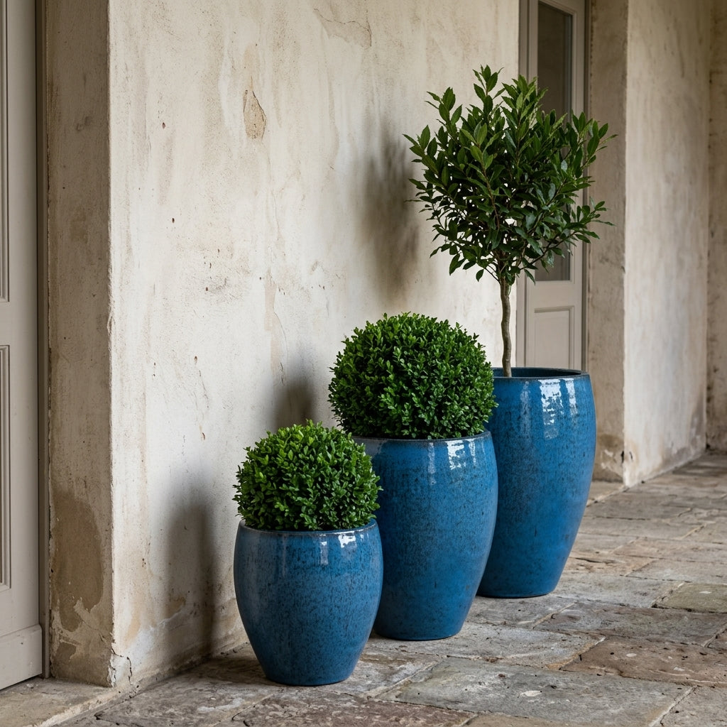 Keramický květináč Poseidon - Ocelově modrá