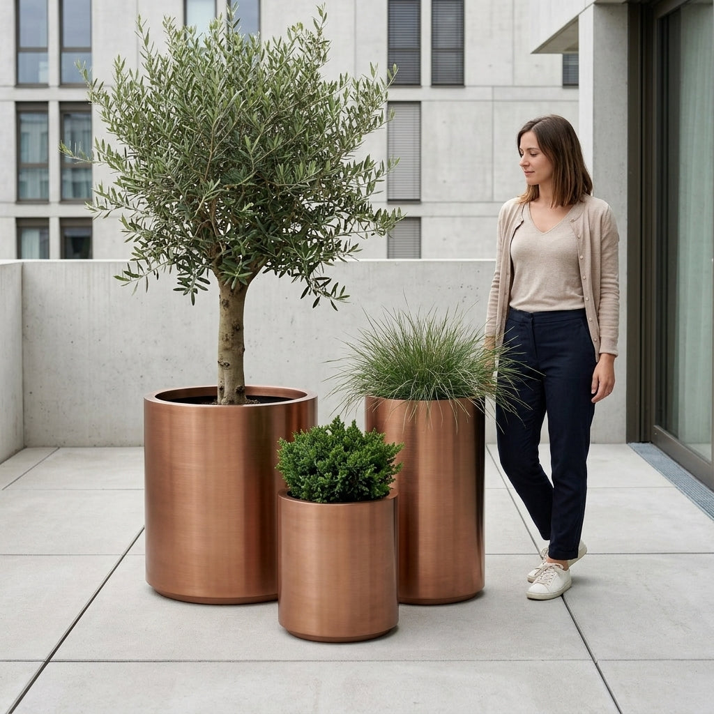 Velký květináč z nerezové oceli Metropole - Měděná - XL (40x70cm)