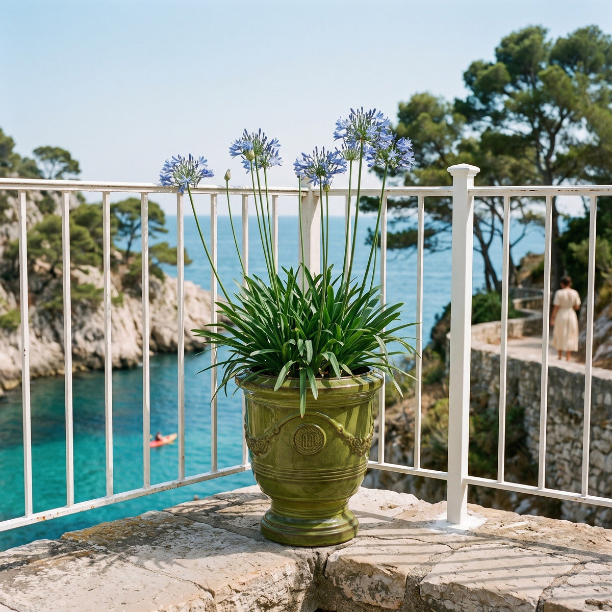 Provencelia RICHELIEU – glazed ceramic outdoor planter, Tropical Green, XXL 58 × 70 cm