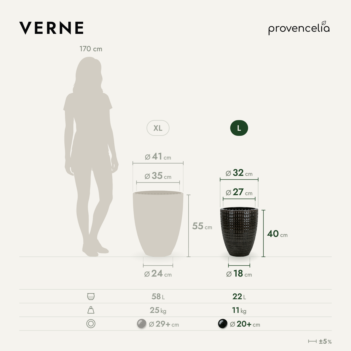 VERNE L – rozměry