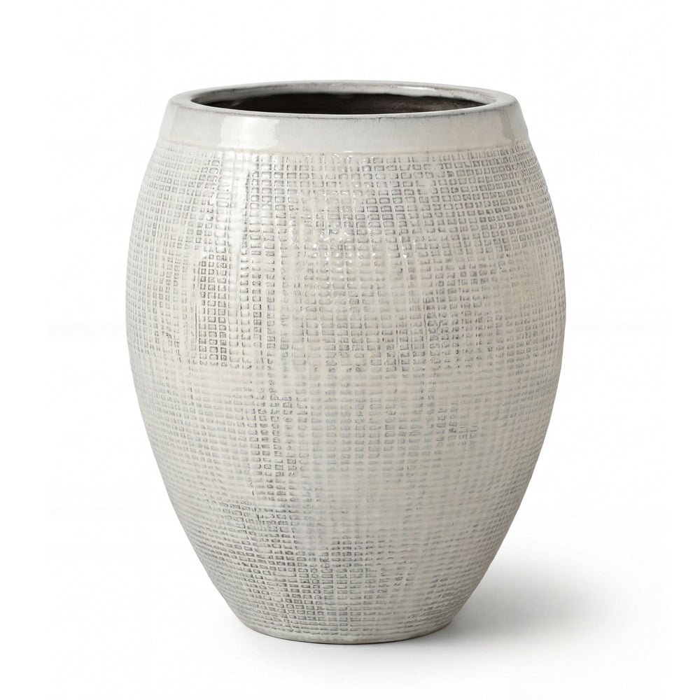 COCOON - Krémová– velký ručně vyráběný venkovní květináč z glazované terakoty, mrazuvzdorný - XXL (66 x 76 cm)