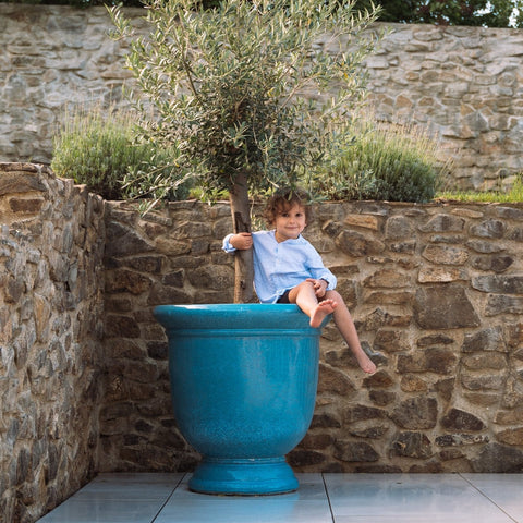 Velký kramický květináč Titan - Ocelově modrá