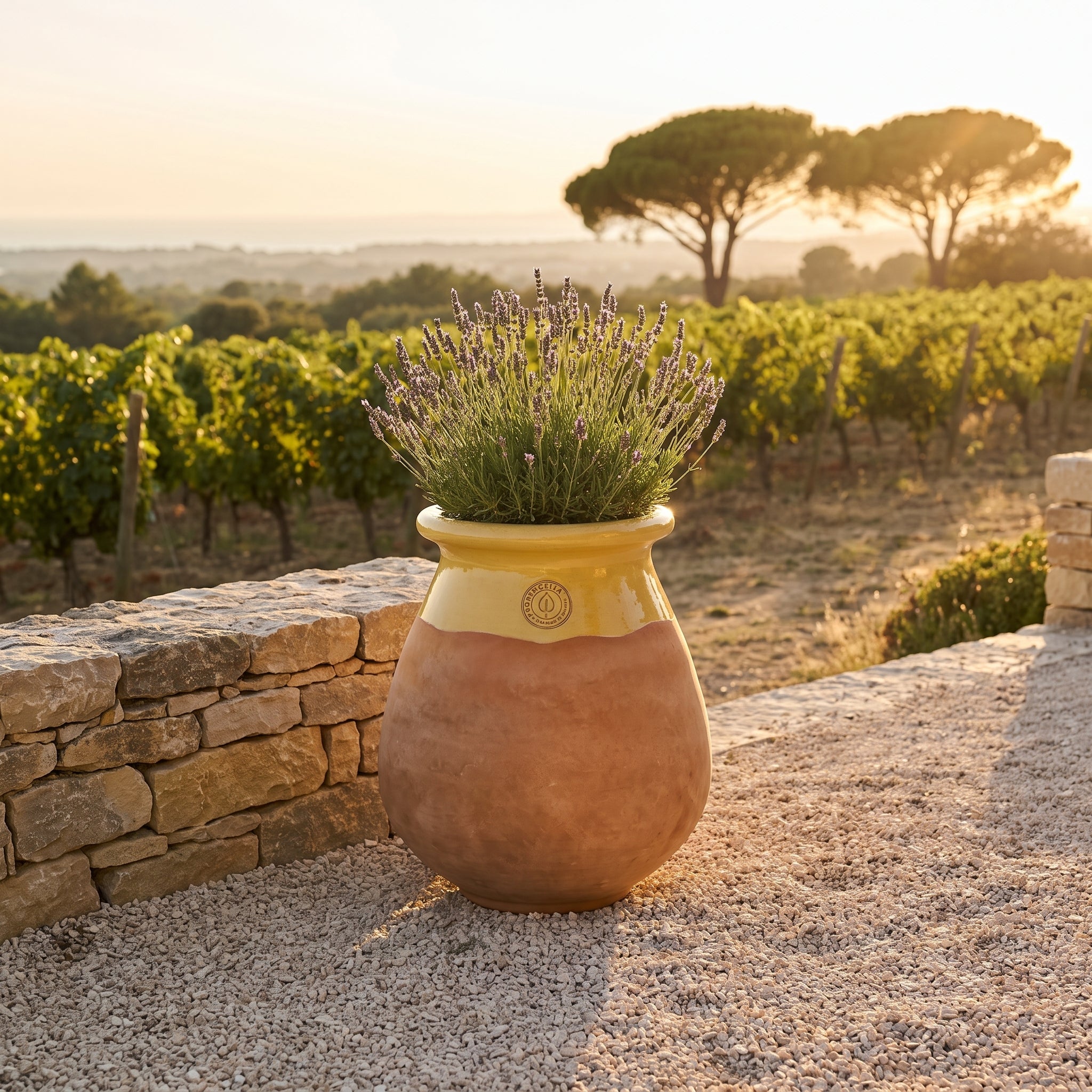 Provensálský biot MADE IN PROVENCE – terakota cérusée s medovým límcem - XL (63 cm)