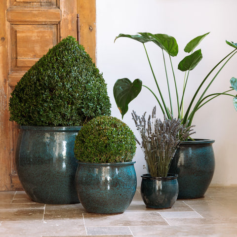 Keramický květináč Newton - Ocelově modrá