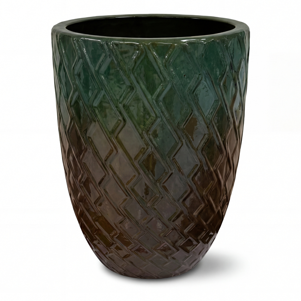 Vzorovaný keramický květináč Zeus 2 - Mlhavě zelený - XL (42 x 54 cm)